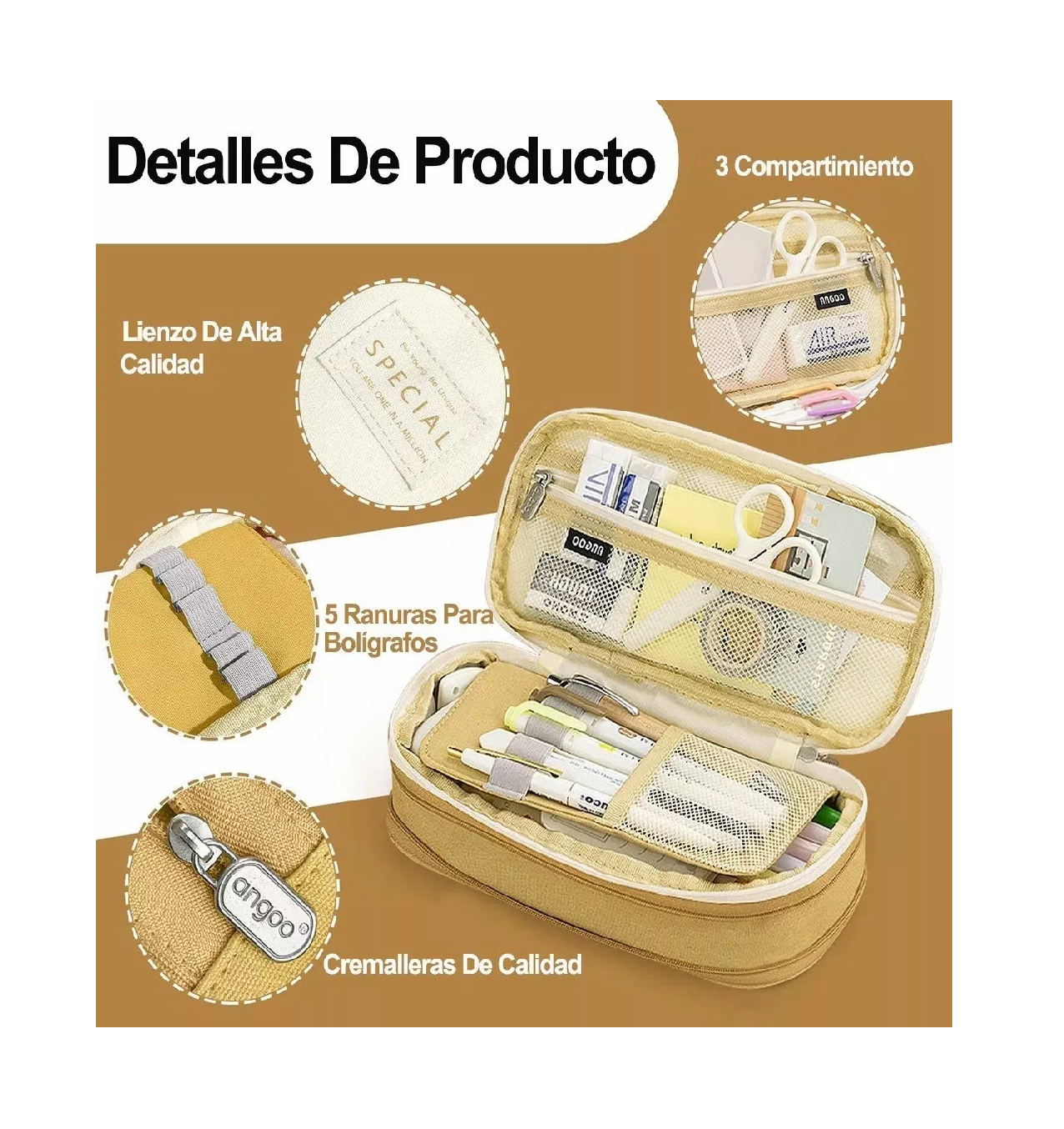 Foto 3 pulgar | Lapicera Doble Capa De Gran Capacidad Estuche / Organizador Beige