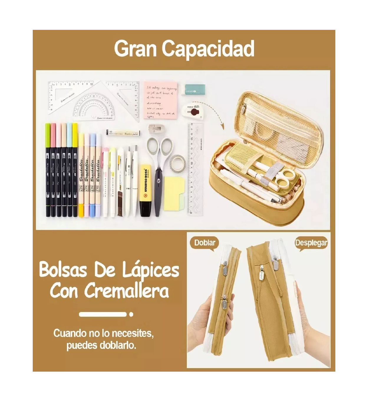 Foto 4 pulgar | Lapicera Doble Capa De Gran Capacidad Estuche / Organizador Beige