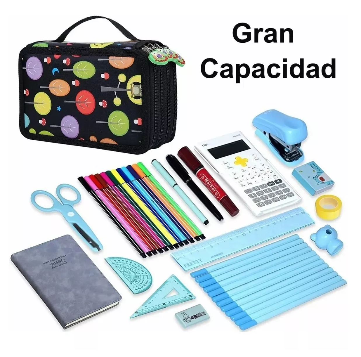 Foto 4 pulgar | Organizador De Bolígrafos 72 Agujeros Para Estudiantes color Negro con Dibujos