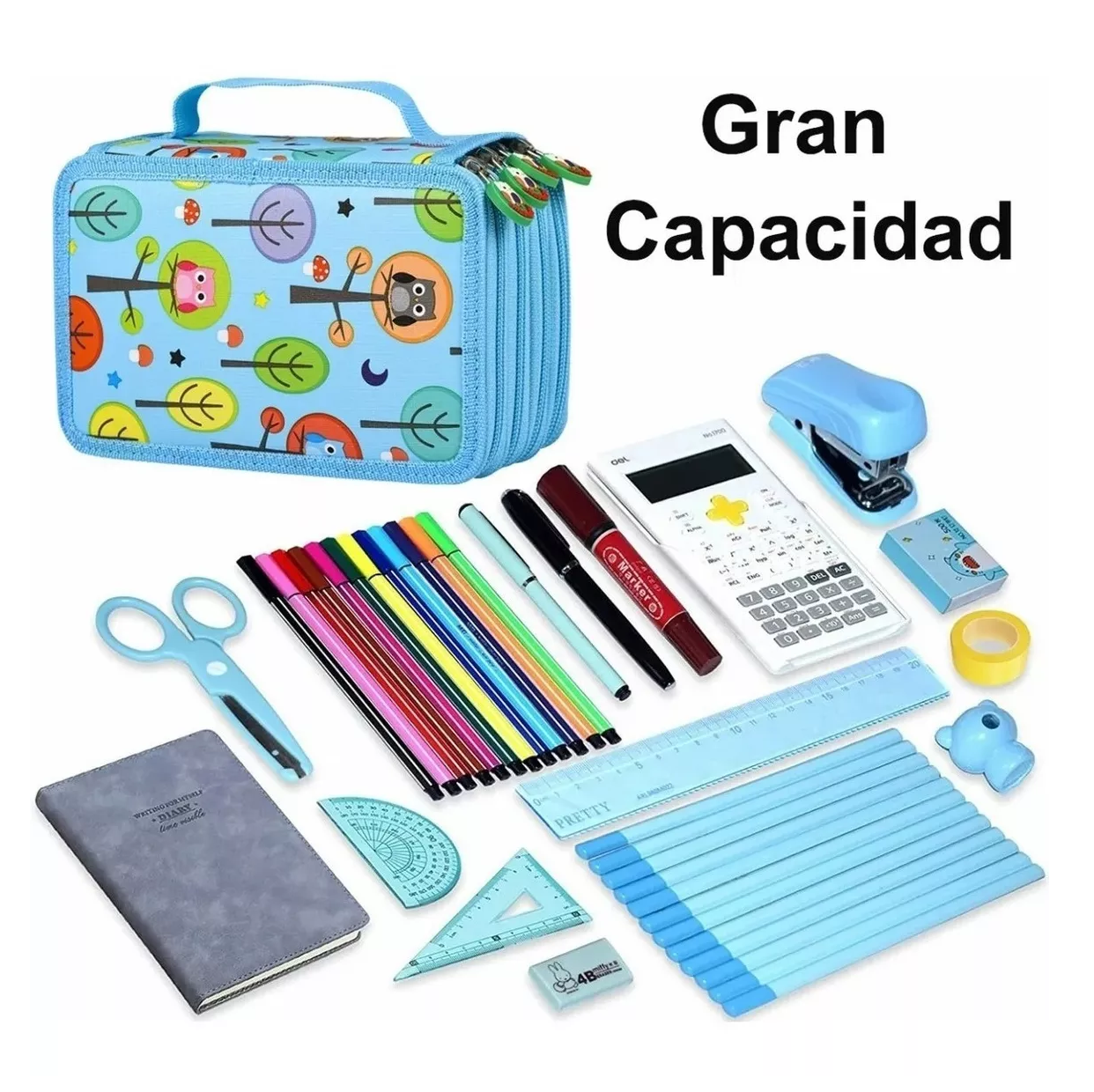 Foto 6 pulgar | Organizador De Bolígrafos 72 Agujeros Para Estudiantes color Azul Con Dibujos