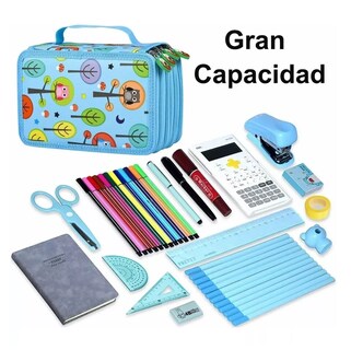 Foto 5 | Organizador De Bolígrafos 72 Agujeros Para Estudiantes color Azul Con Dibujos