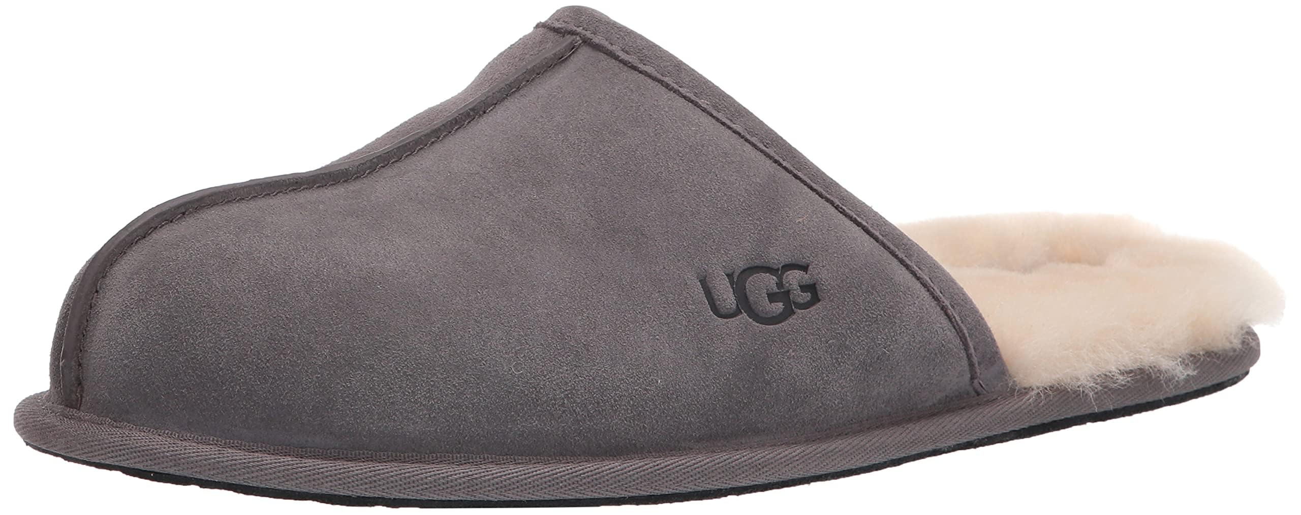 Slipper Ugg Scuff Para Hombre, Piel De Plena Flor, Gris Oscuro - Venta Internacional.