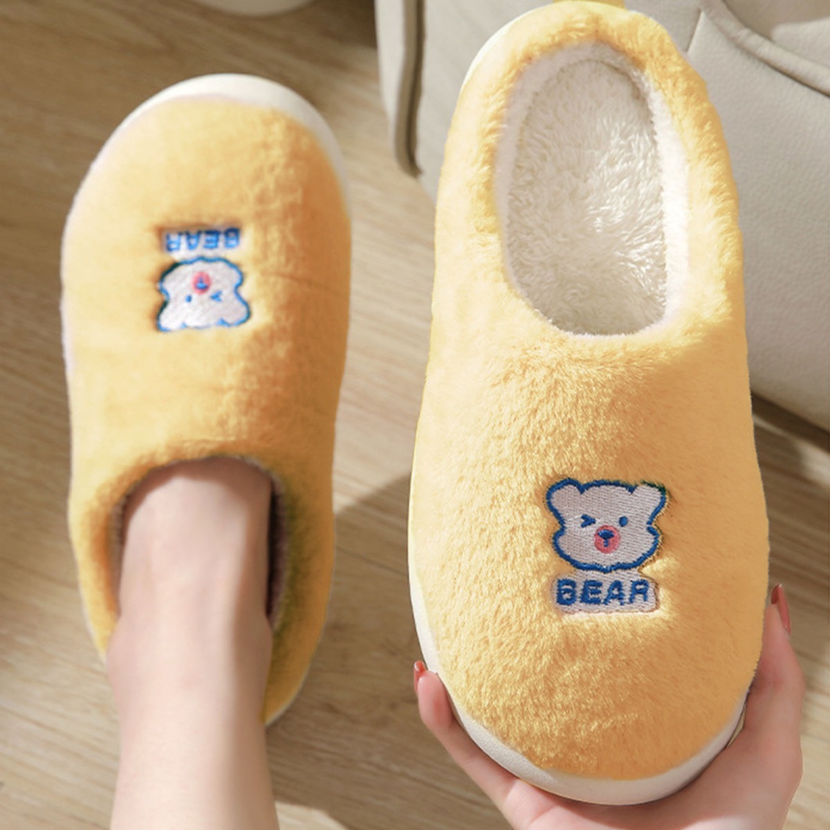Foto 5 pulgar | Pantuflas para Dama de Algodón Lindas y Cómodas de Oso Amarillas 38-39 Unisex