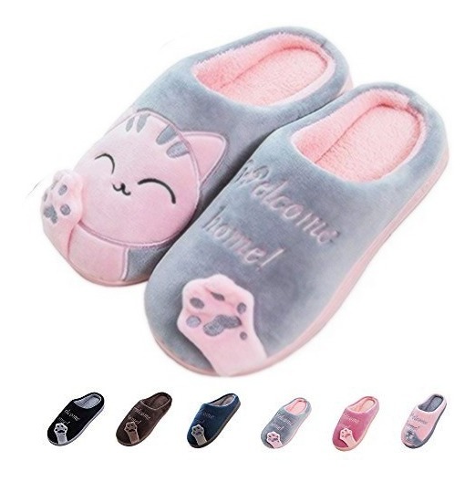 Foto 3 | Pantuflas para Dama Diseño de Gato Gris