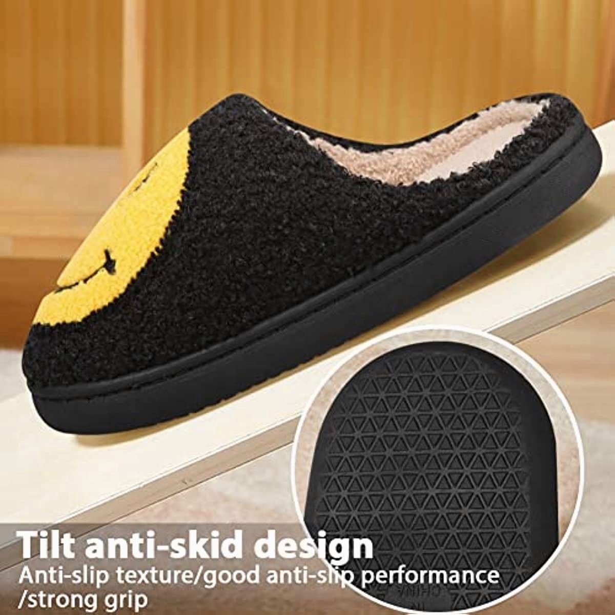 Foto 4 pulgar | Pantuflas para Dama color Negro Carita Feliz