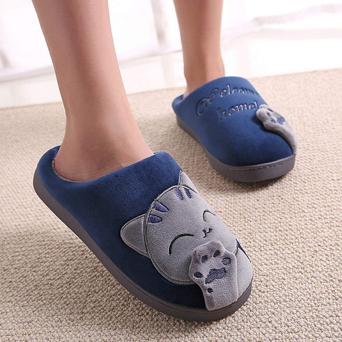 Foto 4 pulgar | Pantuflas Diseño de Gato Cómodas color Azul