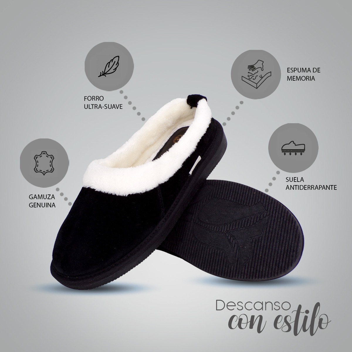 Foto 4 pulgar | Pantuflas para Mujer Stahl Originales Gamuza Negro