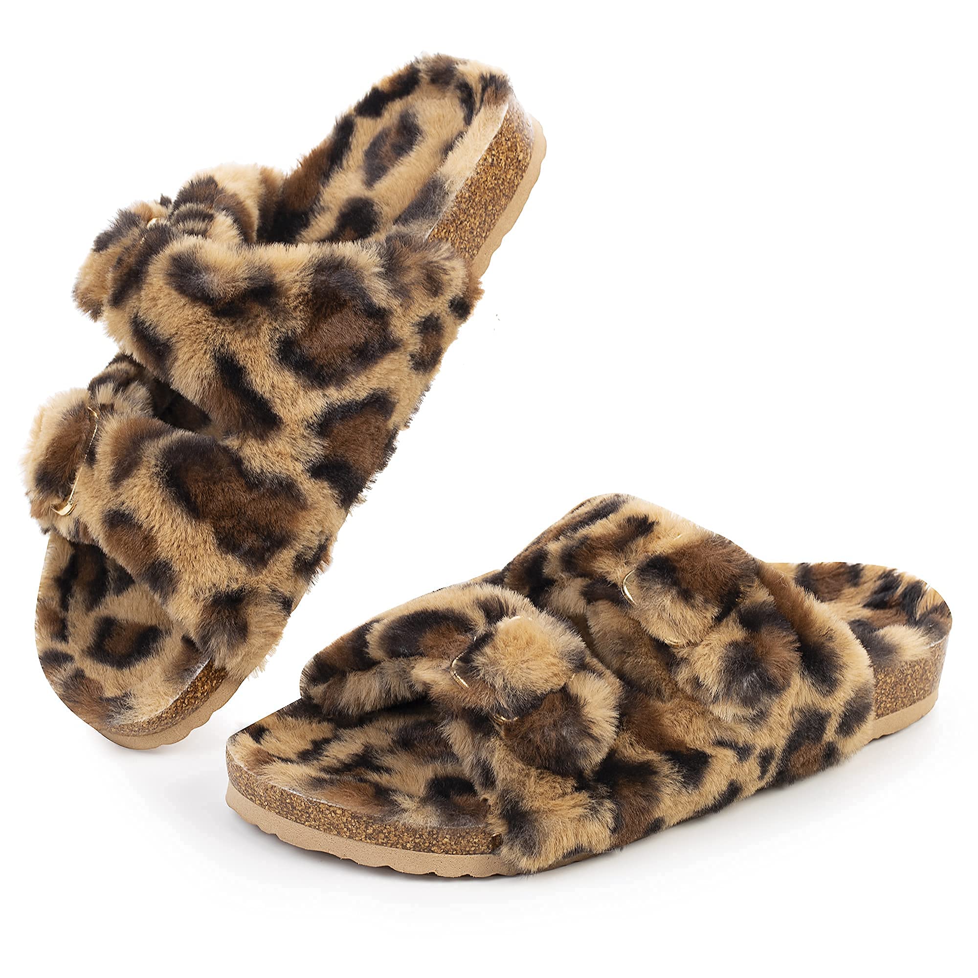 Foto 2 pulgar | Zapatilla Fitory Para Mujer Con Punta Abierta, Piel De Conejo Sintética, Leopardo, 10 - Venta Internacional.