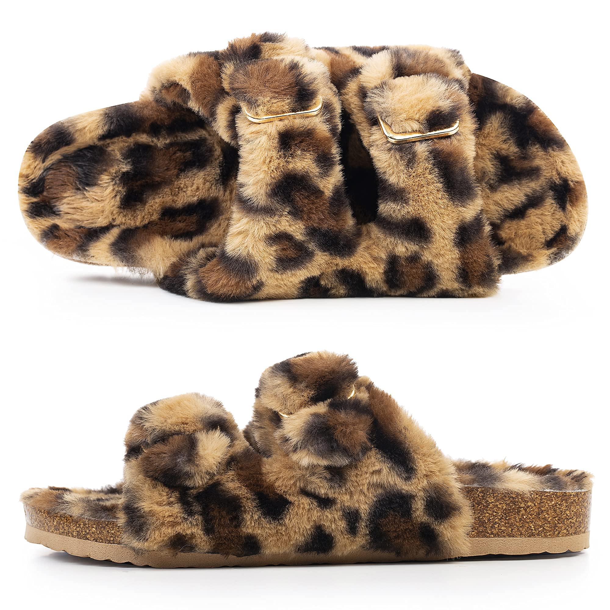 Foto 5 pulgar | Zapatilla Fitory Para Mujer Con Punta Abierta, Piel De Conejo Sintética, Leopardo, 10 - Venta Internacional.