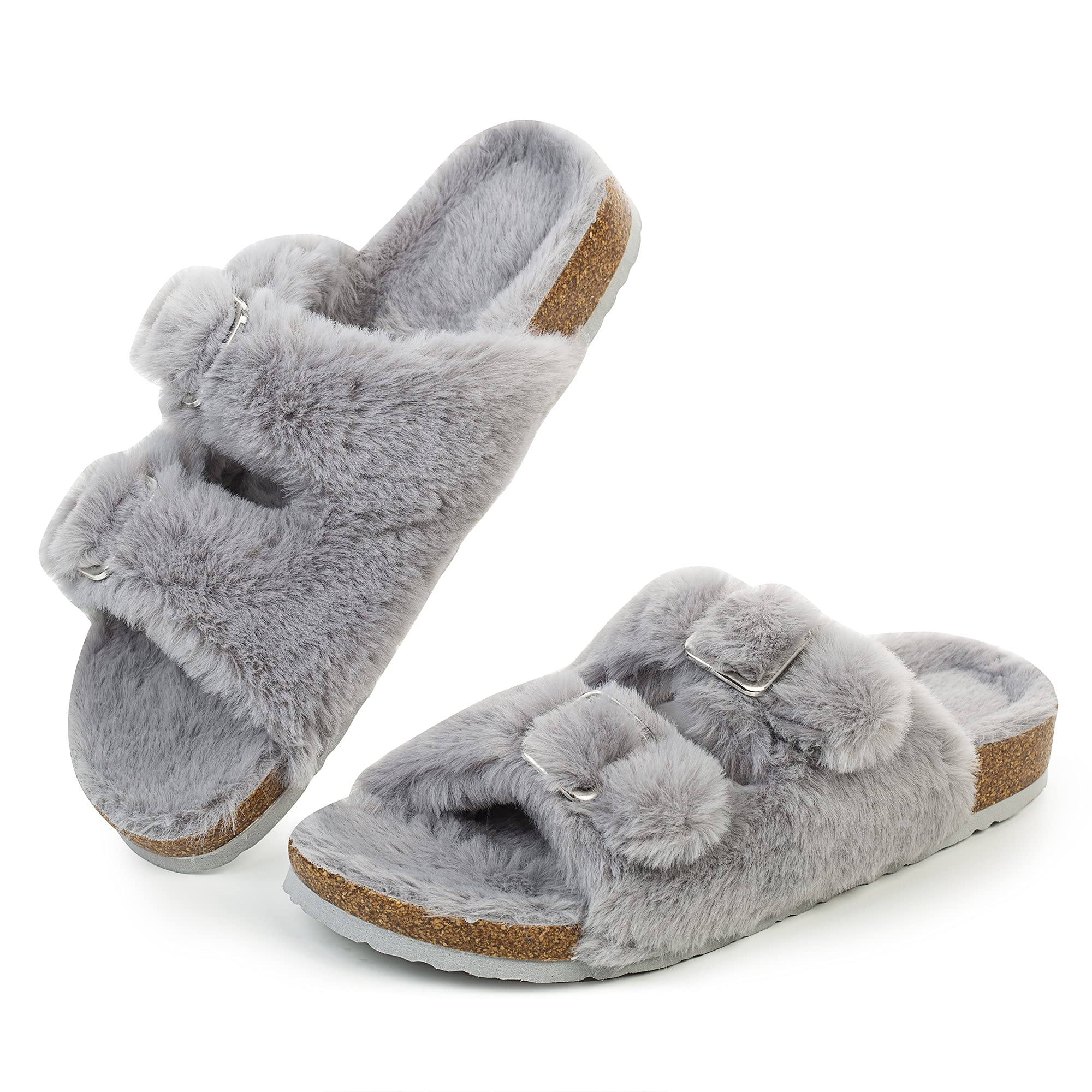 Foto 2 pulgar | Zapatilla Fitory Para Mujer Con Punta Abierta, Piel De Conejo Sintética, Color Gris, Talla 9 - Venta Internacional.