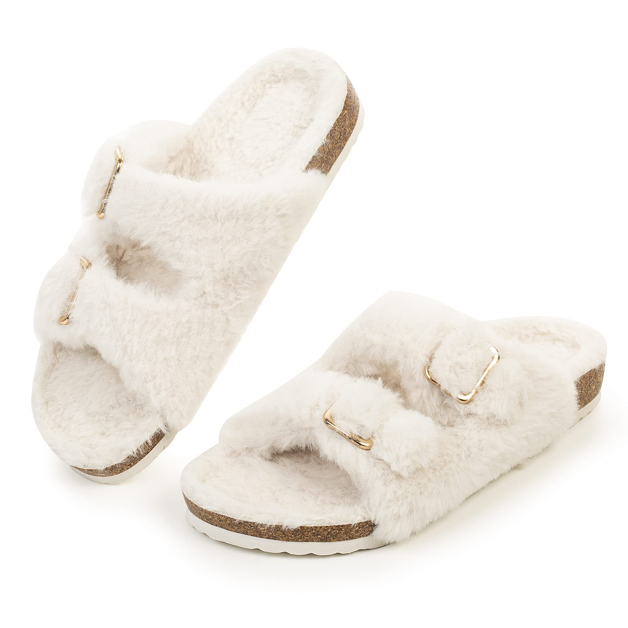 Foto 2 pulgar | Zapatilla Fitory Para Mujer Con Punta Abierta, Piel De Conejo Sintética, Corcho, Beige, 37 - Venta Internacional.