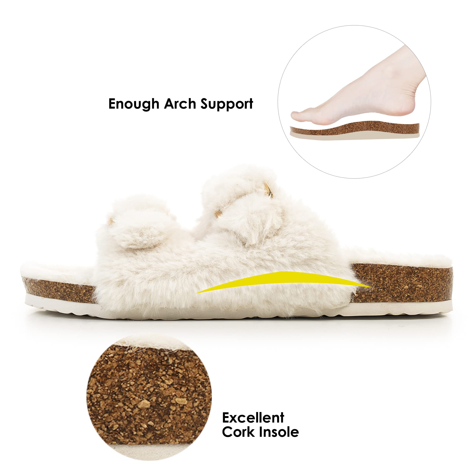 Foto 3 pulgar | Zapatilla Fitory Para Mujer Con Punta Abierta, Piel De Conejo Sintética, Corcho, Beige, 37 - Venta Internacional.