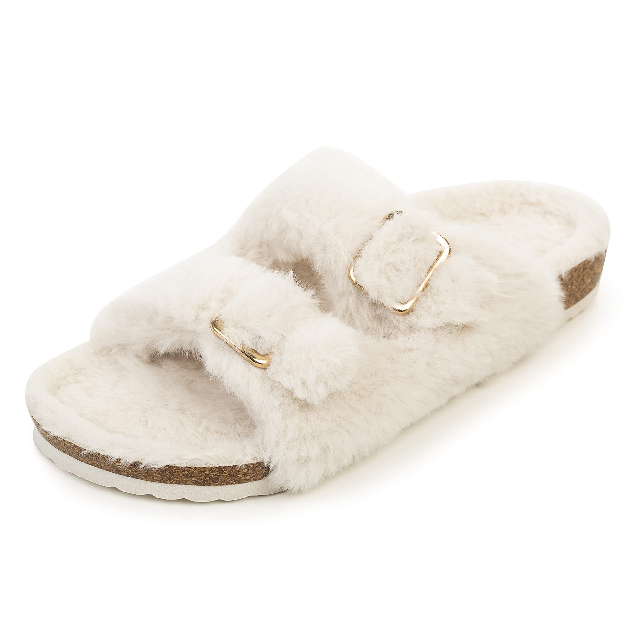 Foto 4 pulgar | Zapatilla Fitory Para Mujer Con Punta Abierta, Piel De Conejo Sintética, Corcho, Beige, 37 - Venta Internacional.