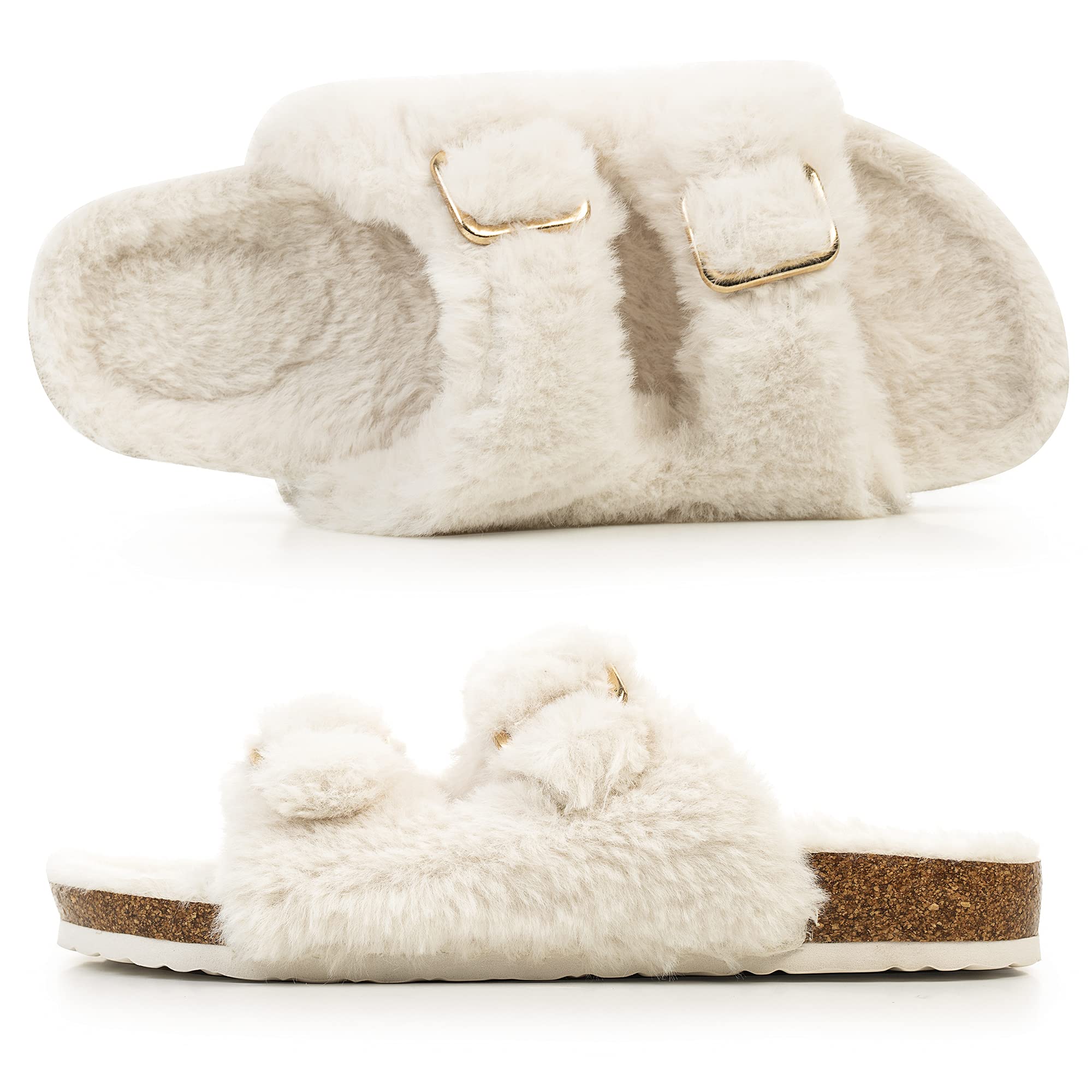 Foto 5 pulgar | Zapatilla Fitory Para Mujer Con Punta Abierta, Piel De Conejo Sintética, Corcho, Beige, 37 - Venta Internacional.
