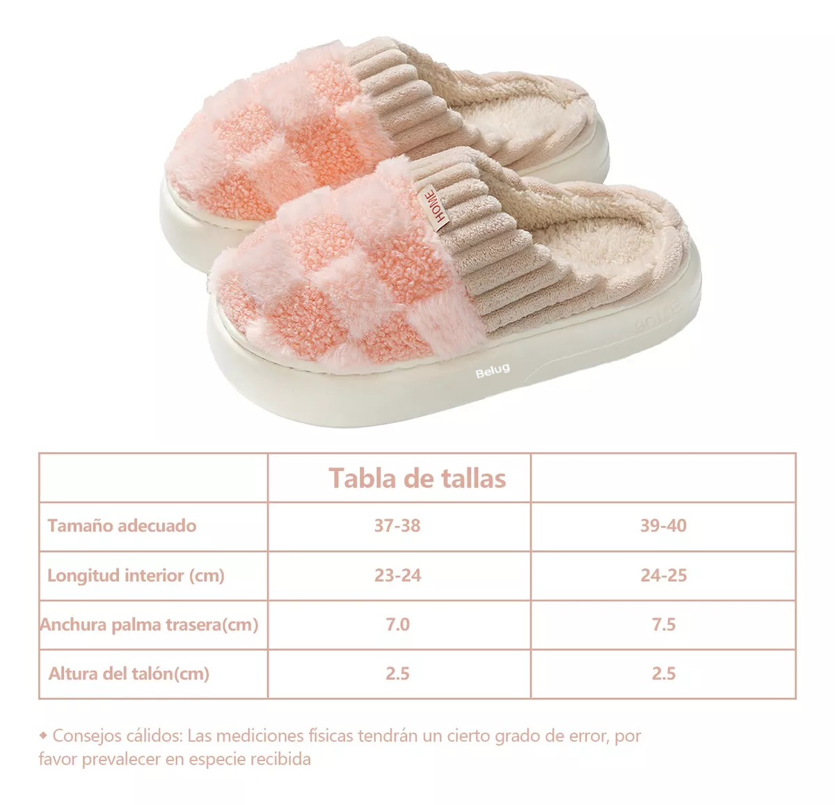 Foto 4 pulgar | Pantuflas Para Mujer Suaves Cómodas Felpa + Dos Pares Calcetín, 25 Mx Rosa/cafe