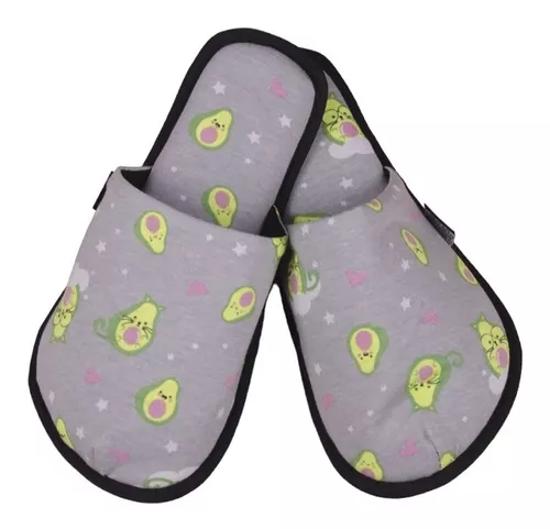 Pantufla Color Gris Estampado Aguacate Para Dama Twins