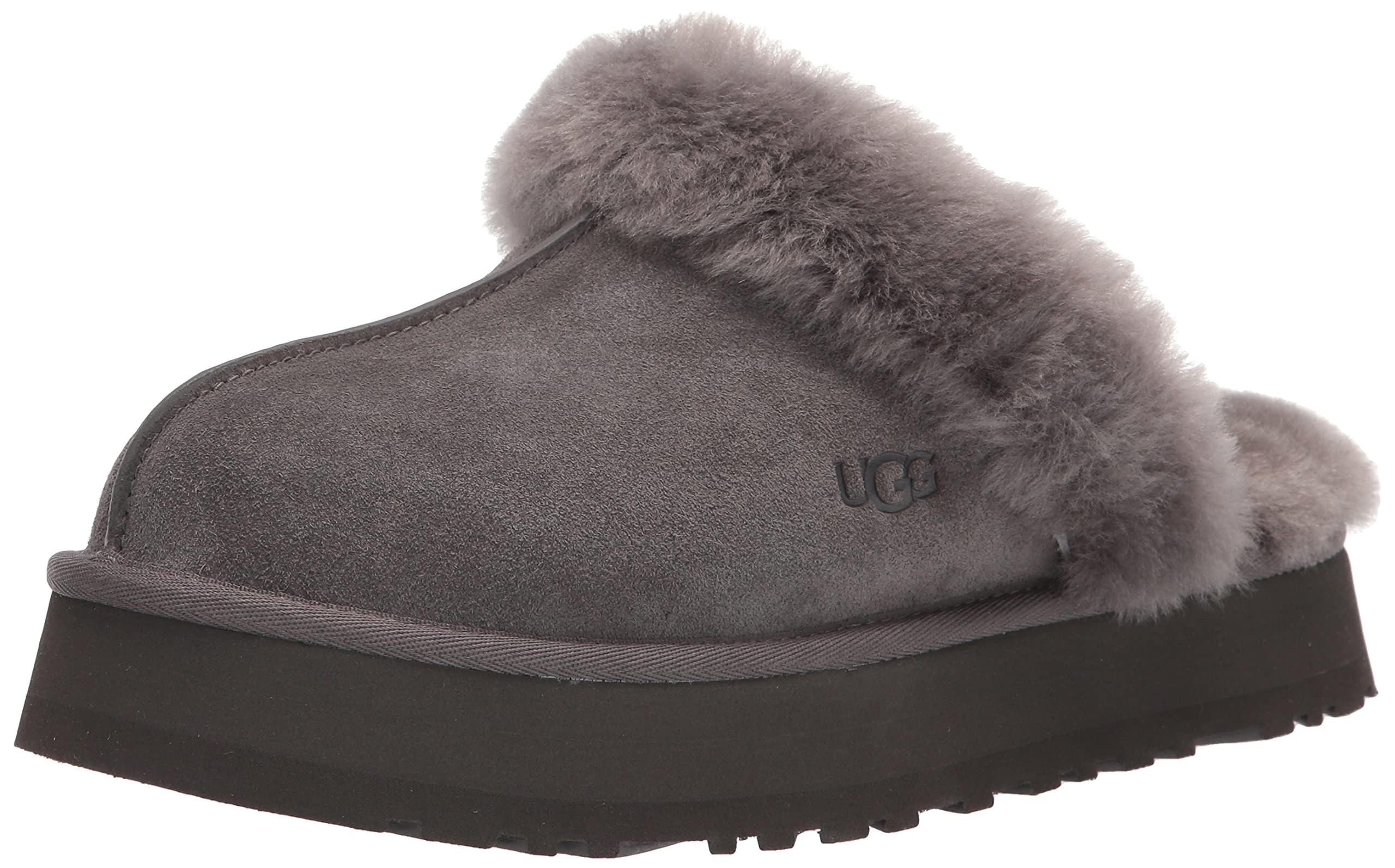 Foto 2 pulgar | Pantuflas UGG Disquette de Gamuza color Carbón con Piel de Oveja para Mujer - Venta Internacional