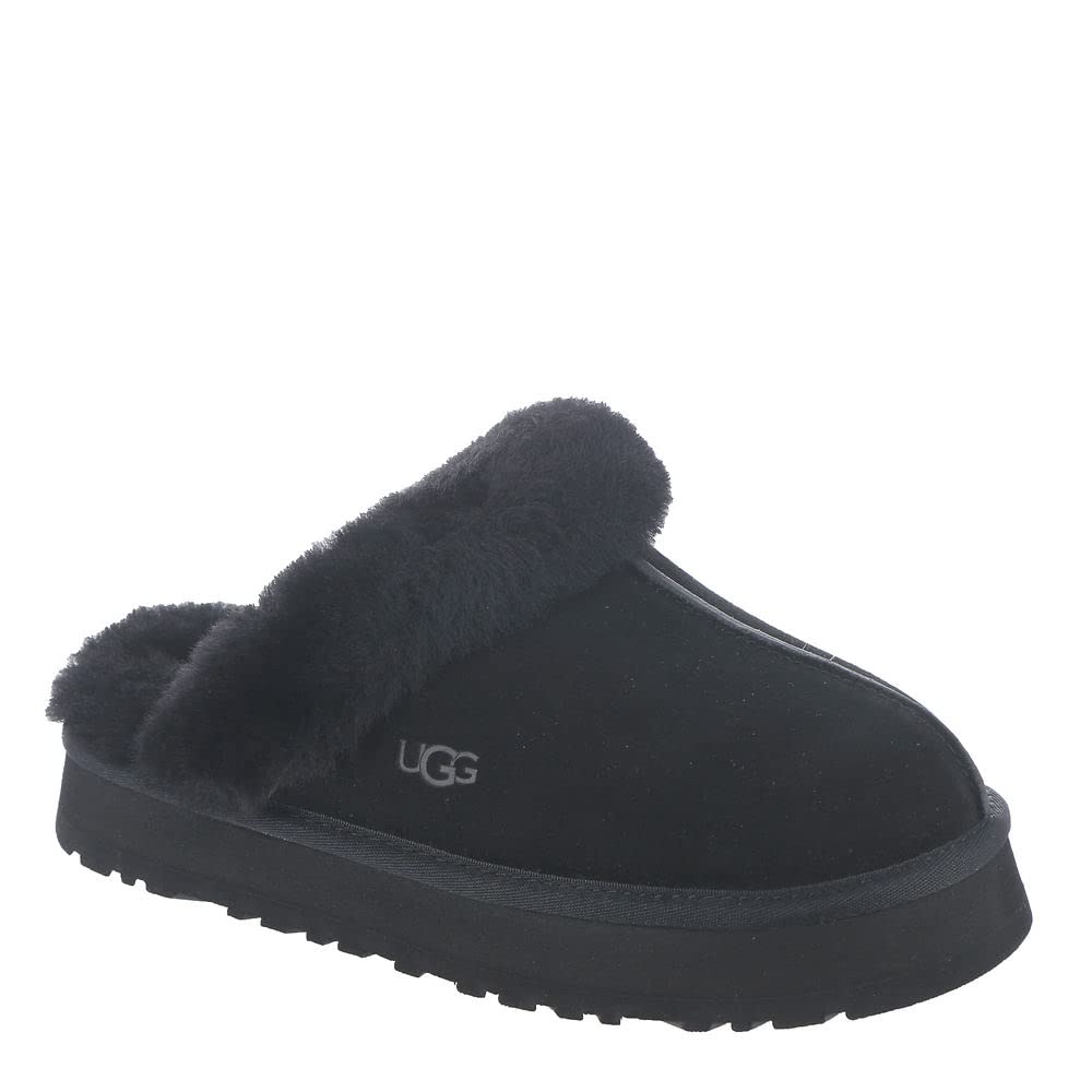 Foto 2 pulgar | Pantuflas UGG Disquette de Gamuza Negra con Piel de Oveja para Mujer - Venta Internacional