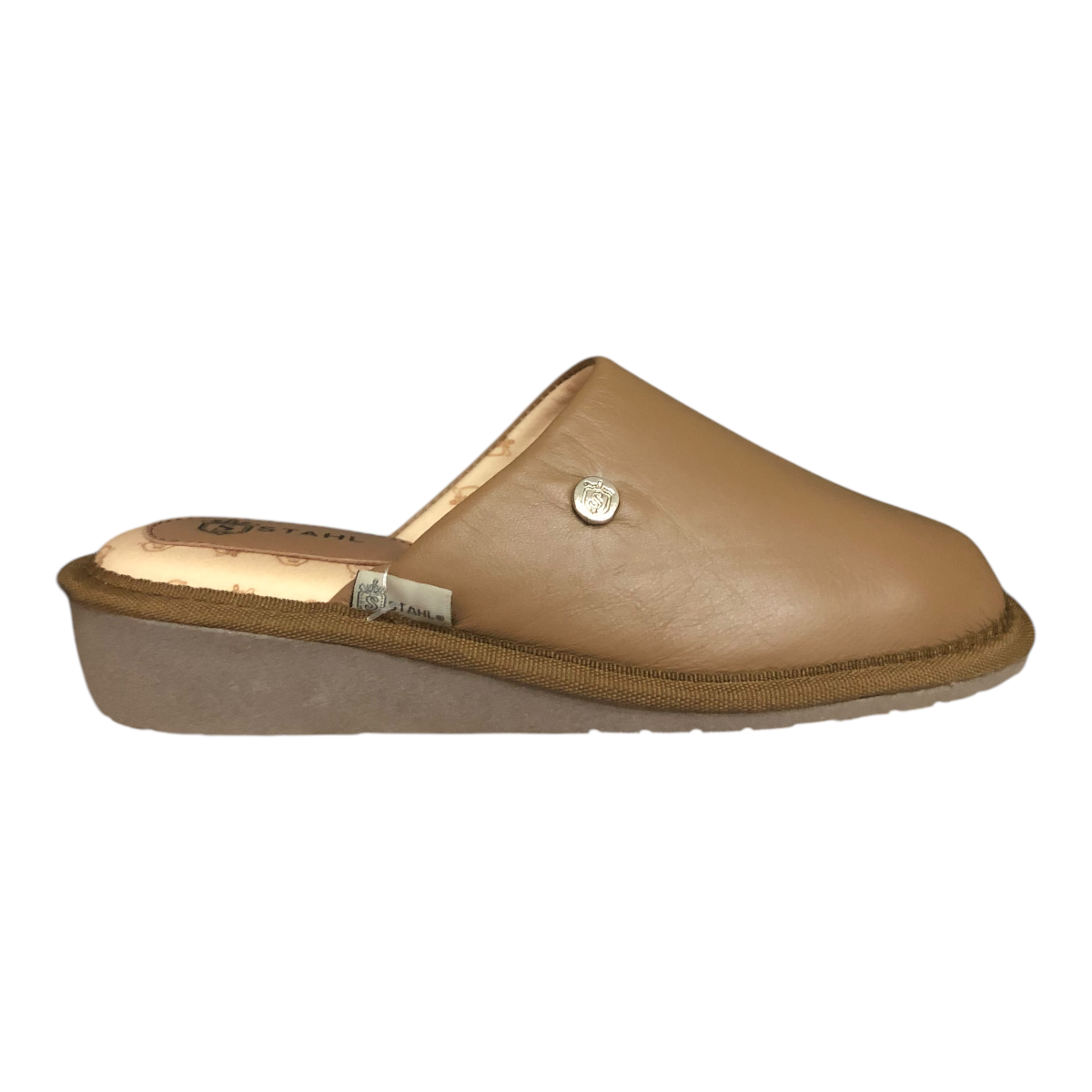 Pantufla Piel Genuina Para Dama Color Miel Stahl