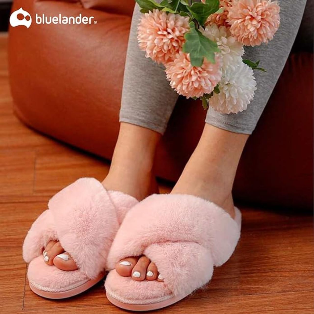 Foto 5 pulgar | Pantuflas Antideslizantes Bluelander Rosa Cruzadas
