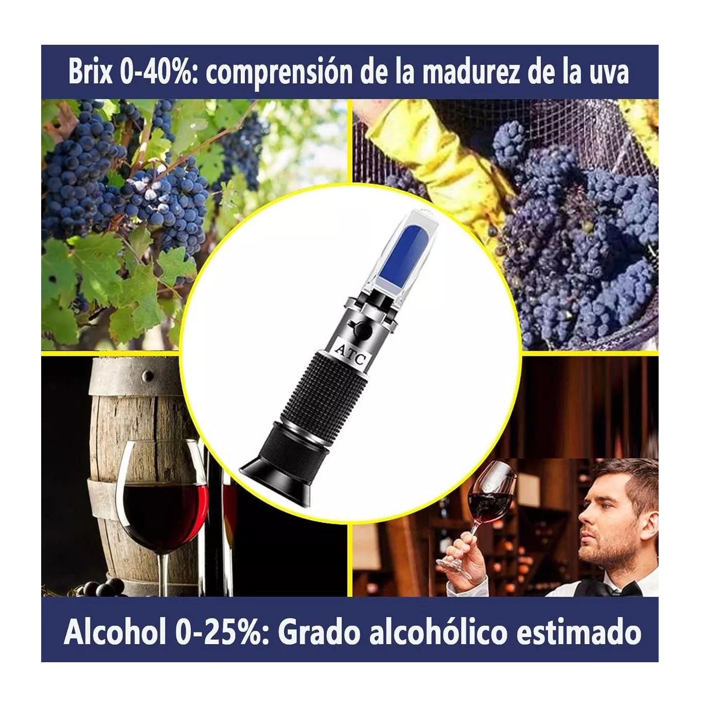 Foto 6 pulgar | Refractómetro Grados Brix 0-40% y 0-25 % Vol de Alcohol Negro