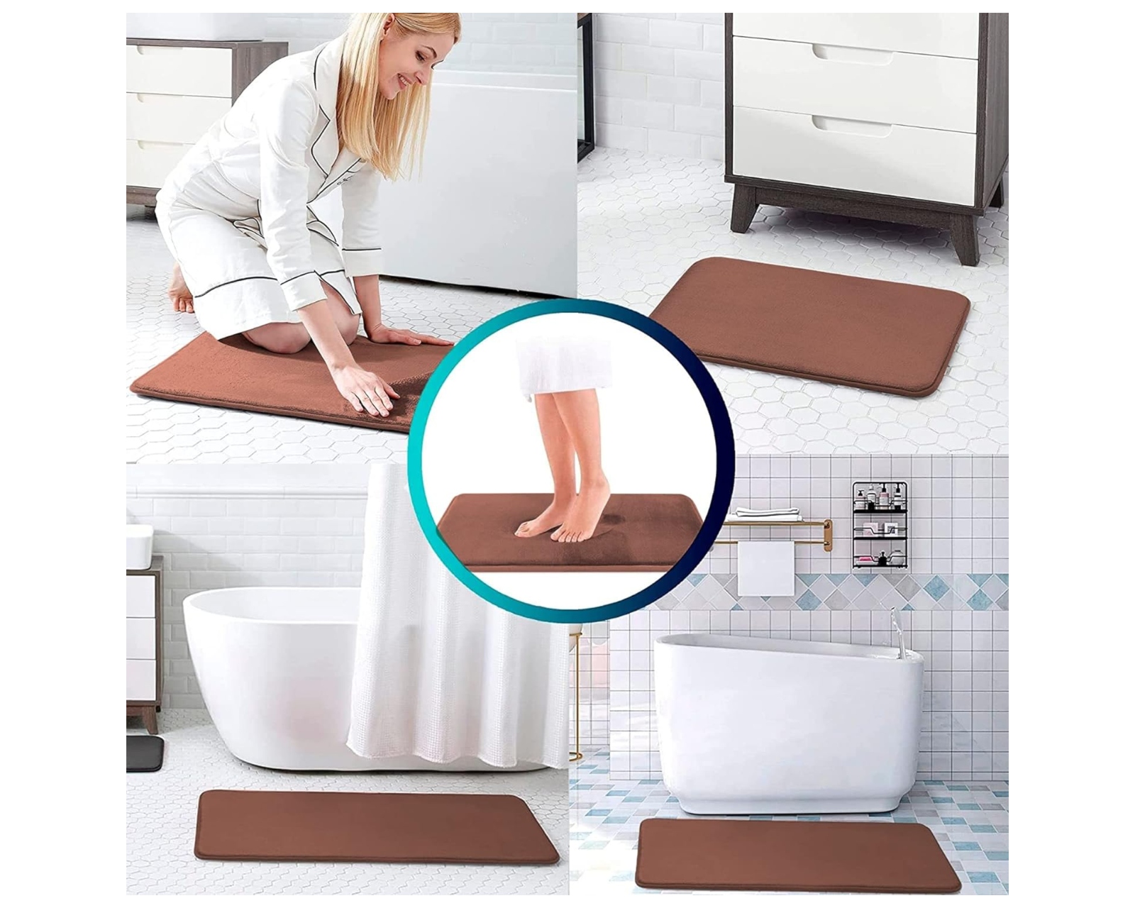 Foto 8 pulgar | Tapete de Baño Antiderrapante Bluelander Memory Foam color Café Antideslizante de Terciopelo Súper Absorbente y Suave