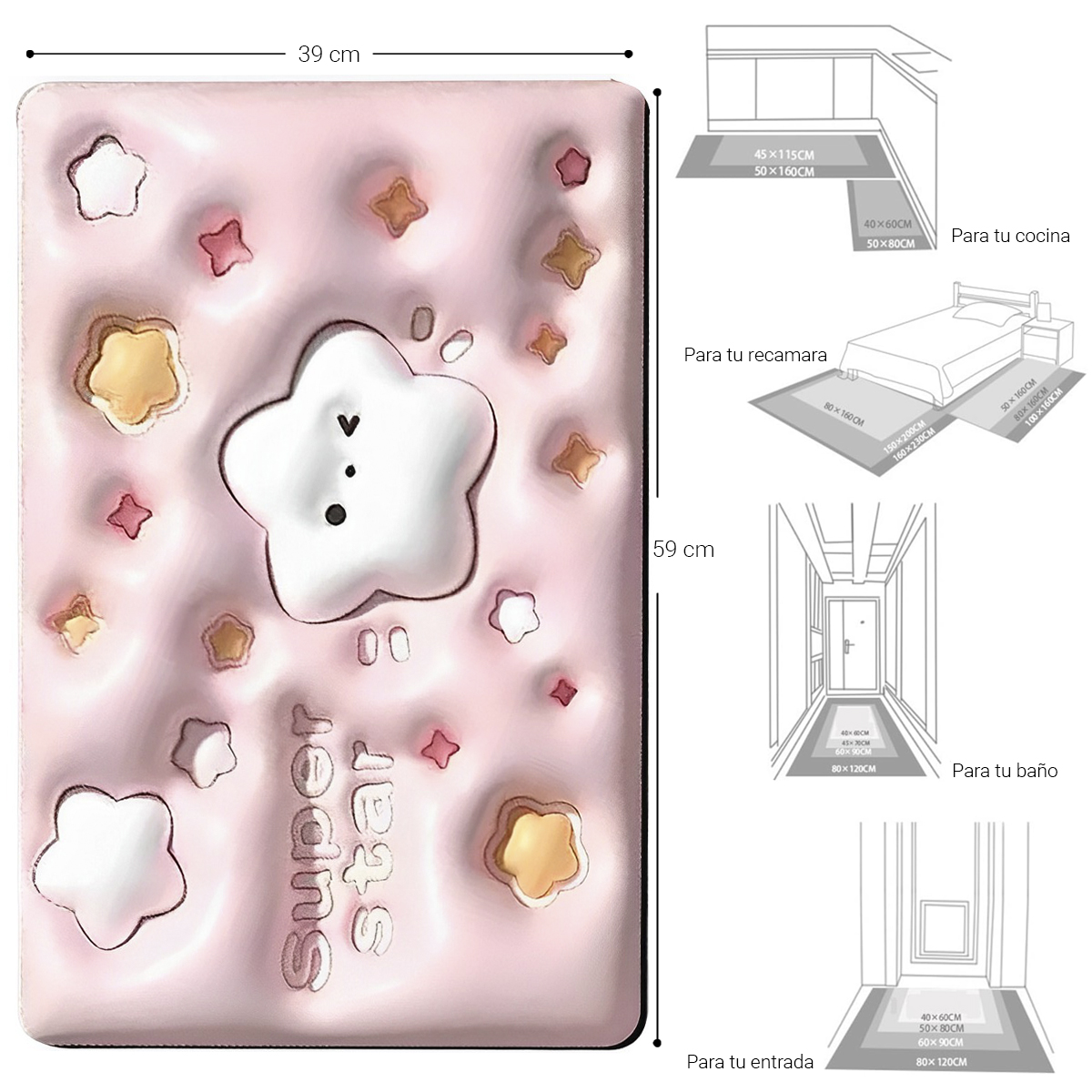 Foto 4 pulgar | Tapete Baño Suave Alfombra Baño Estrella