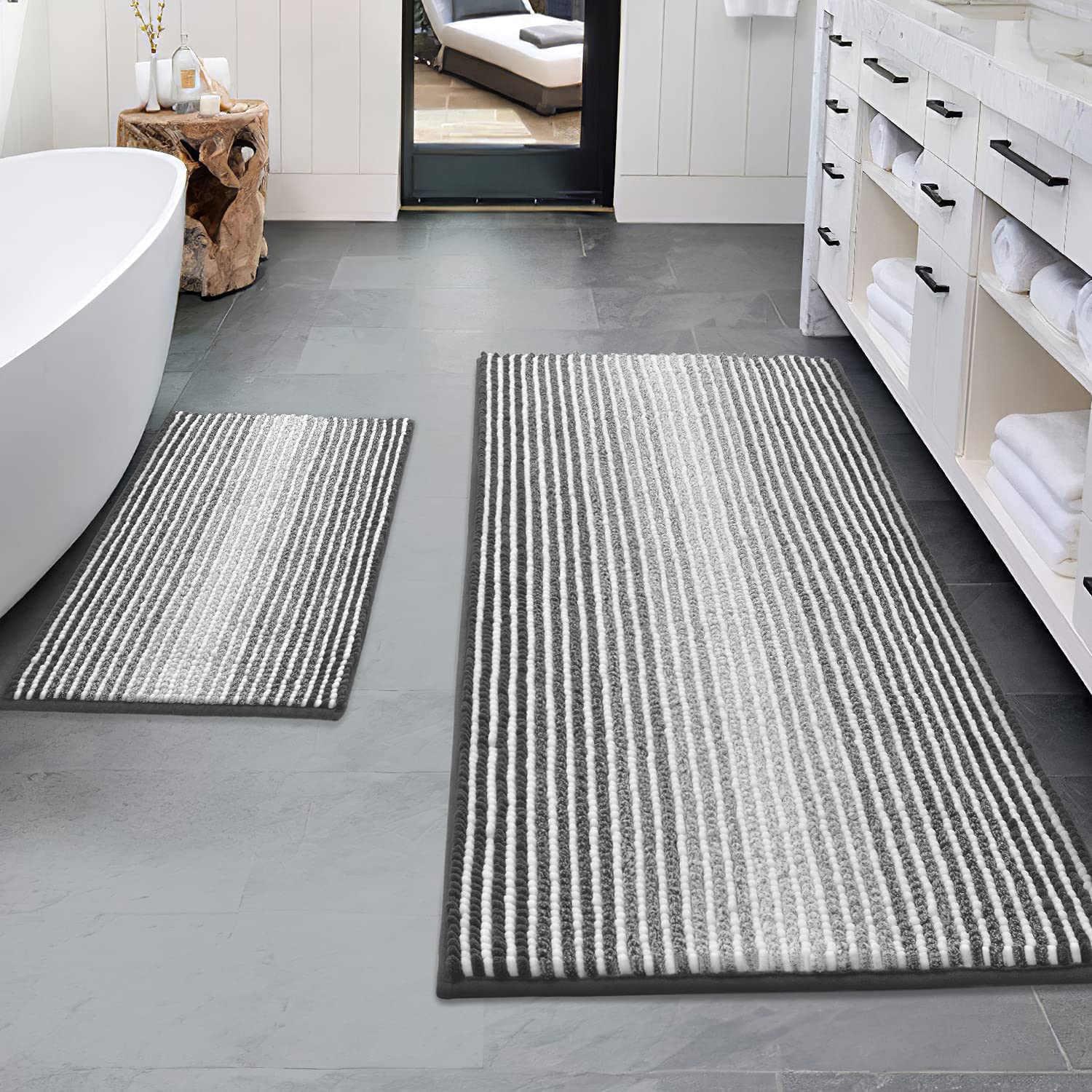 Juego de Alfombras Y Tapetes de Baño Bsicpro Chenille de 2 Piezas color Gris - Venta Internacional $1,096