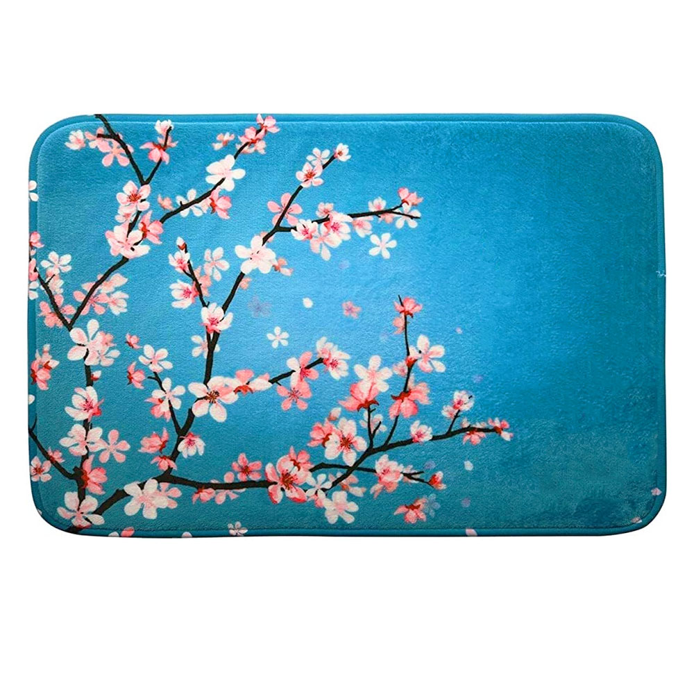 Tapete de Baño Kyuden Home Azul Cherry Blossom Antideslizante y Absorbente