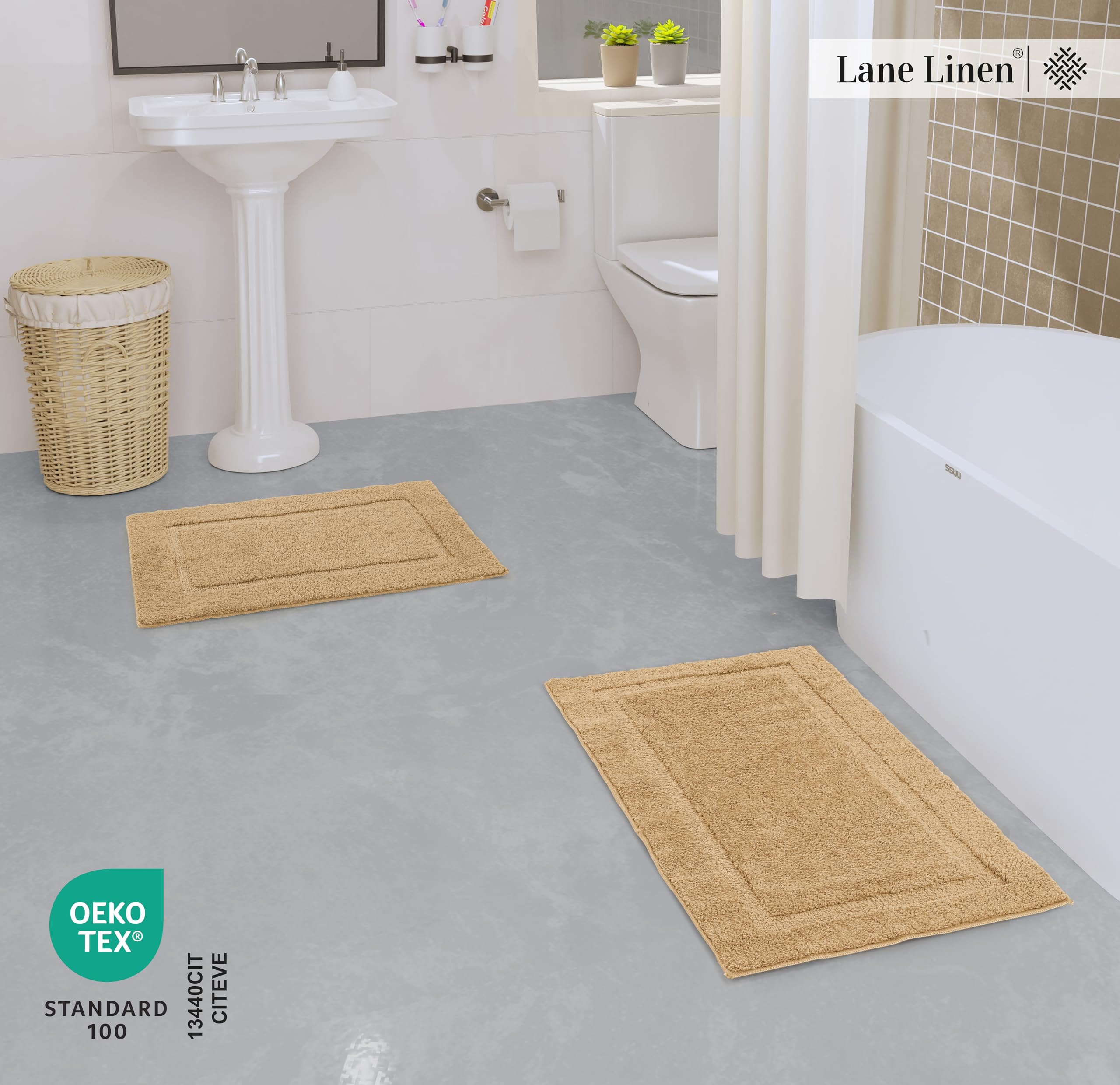 Foto 4 pulgar | Juego De Alfombras De Baño Lane Linen, Color Beige, 2 Piezas, 60 X 90 Cm/43 X 60 Cm, Algodón - Venta Internacional.