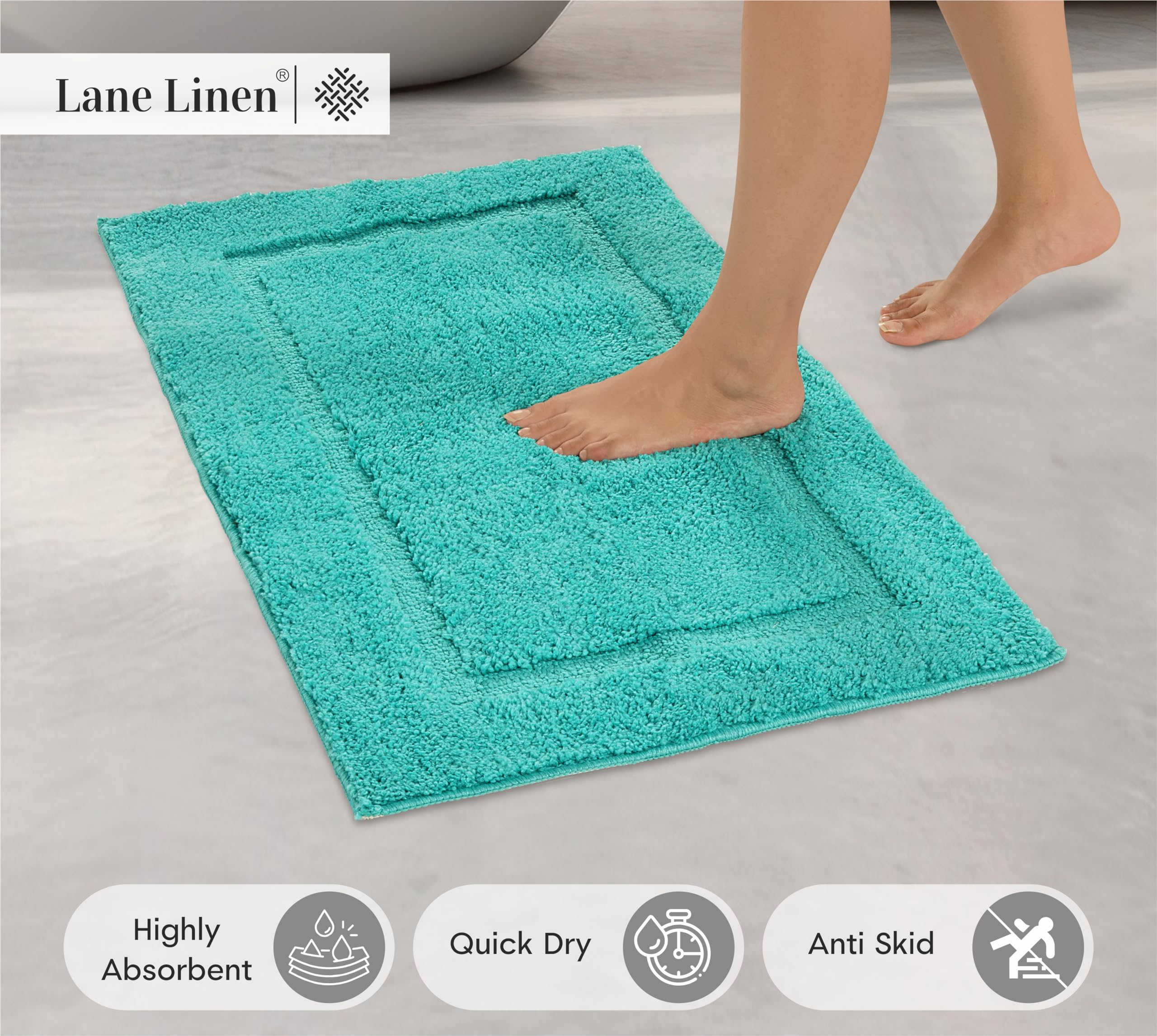 Foto 2 | Juego De Alfombras De Baño Lane Linen, 2 Unidades, Extrasuaves Y Absorbentes, Color Turquesa - Venta Internacional.