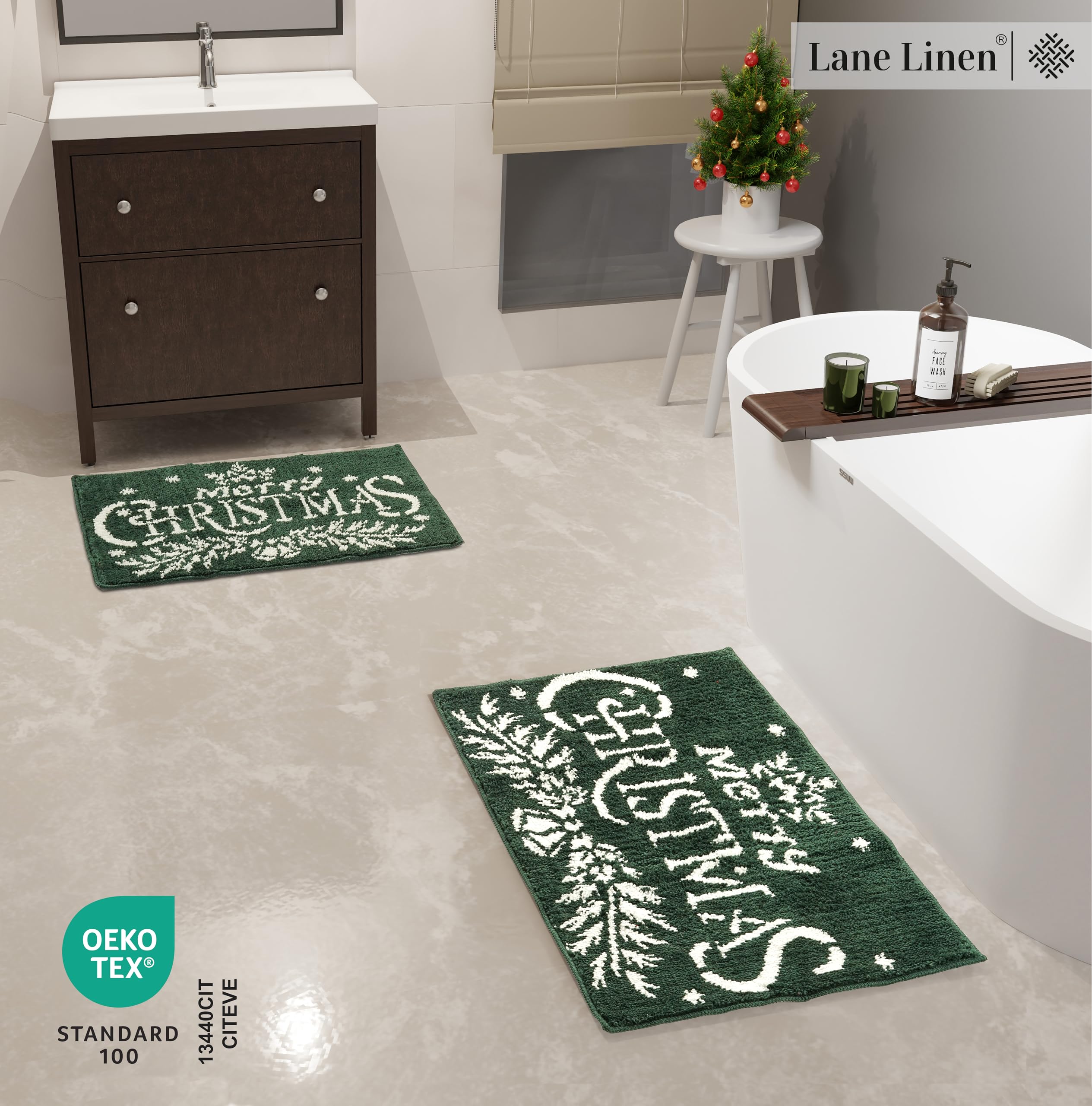 Foto 4 pulgar | Juego De Alfombras De Baño Lane Linen Christmas Green, 2 Piezas - Venta Internacional.