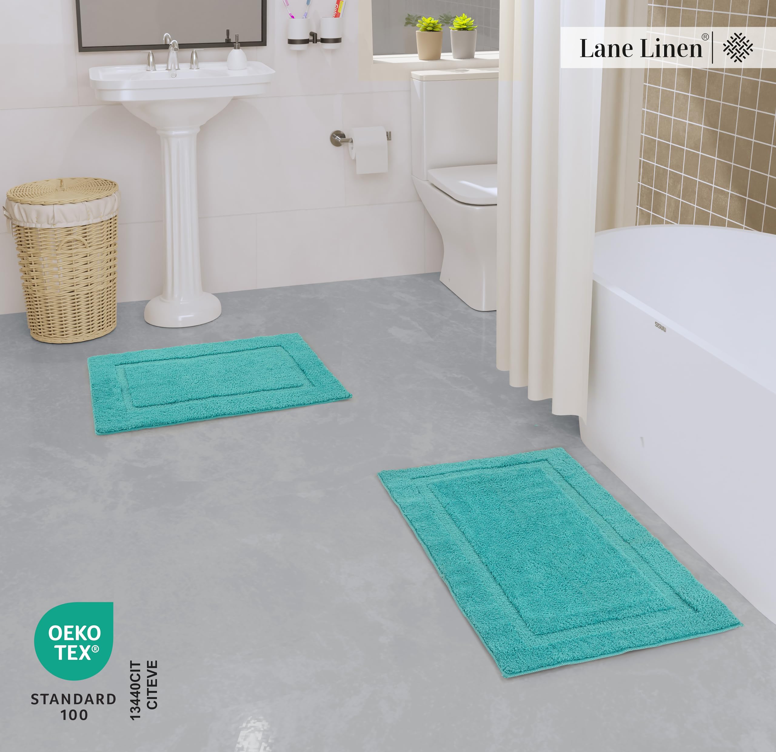 Foto 4 pulgar | Juego De Alfombras De Baño Lane Linen, 2 Unidades, Absorbentes, Color Turquesa - Venta Internacional.