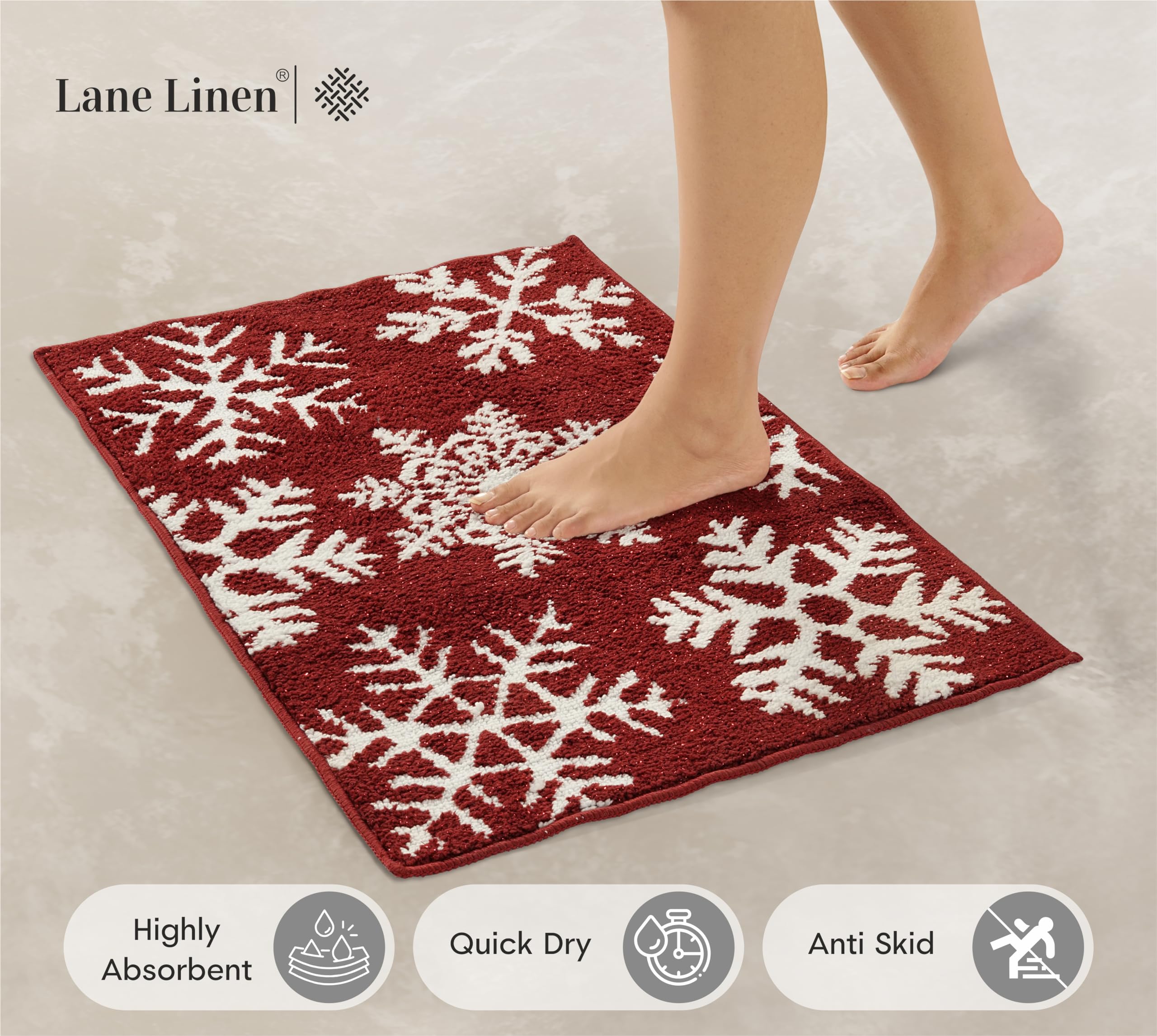 Foto 3 pulgar | Alfombrillas De Baño Lane Linen Christmas De 2 Piezas Con Diseño De Copos De Nieve - Venta Internacional.