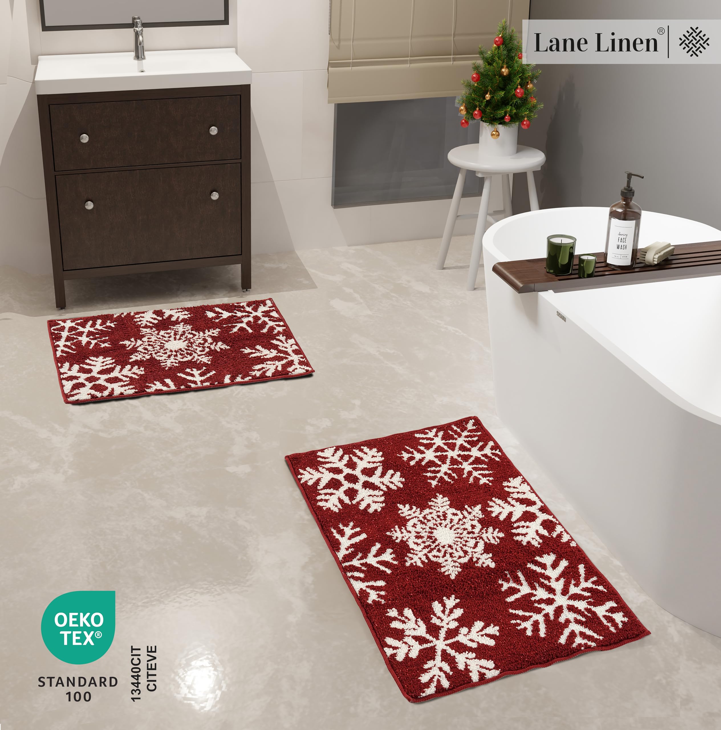 Foto 4 pulgar | Alfombrillas De Baño Lane Linen Christmas De 2 Piezas Con Diseño De Copos De Nieve - Venta Internacional.