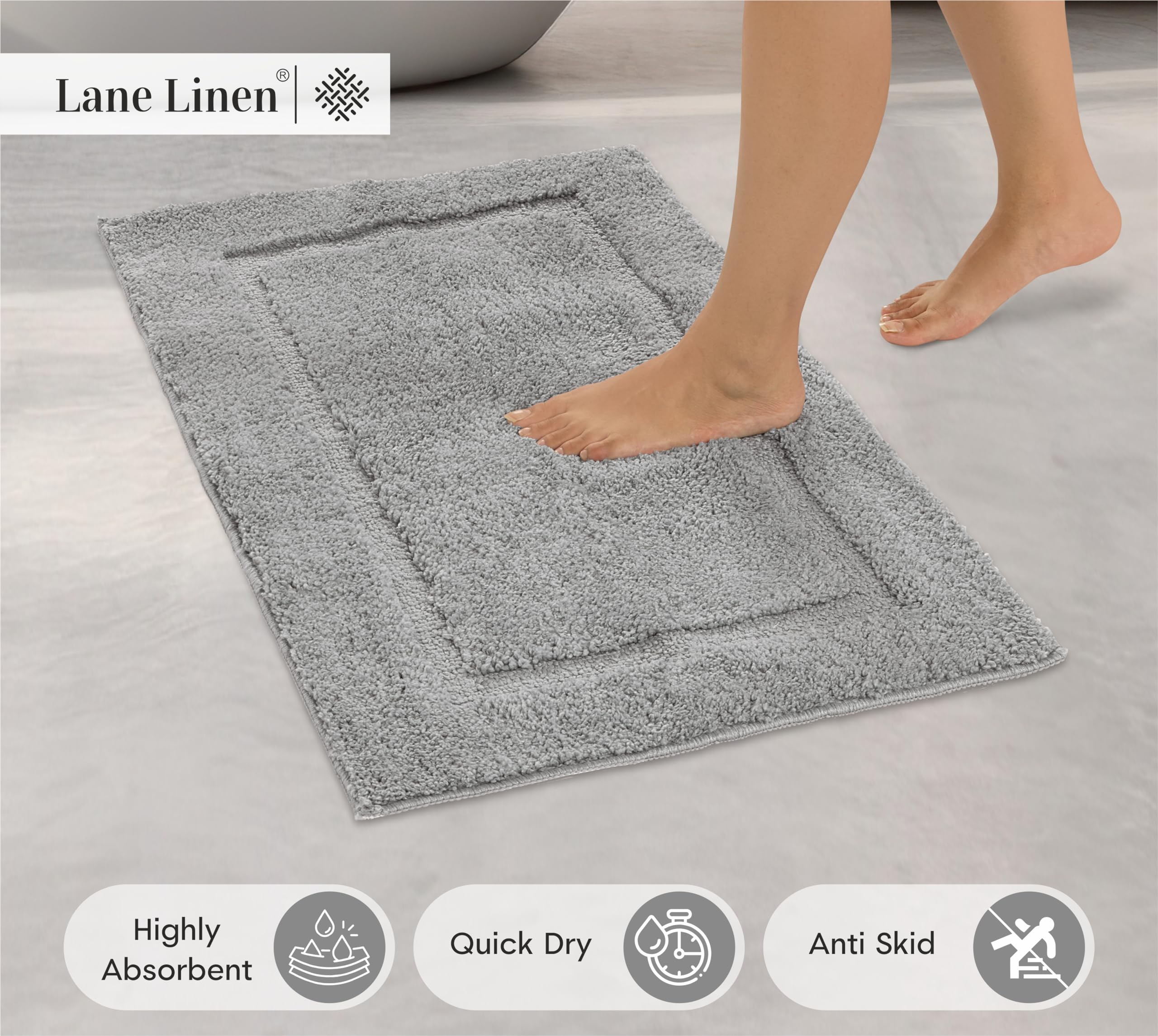 Foto 2 | Juego De Alfombras De Baño Lane Linen, 2 Unidades, Extrasuaves Y Absorbentes, Color Gris Claro - Venta Internacional.