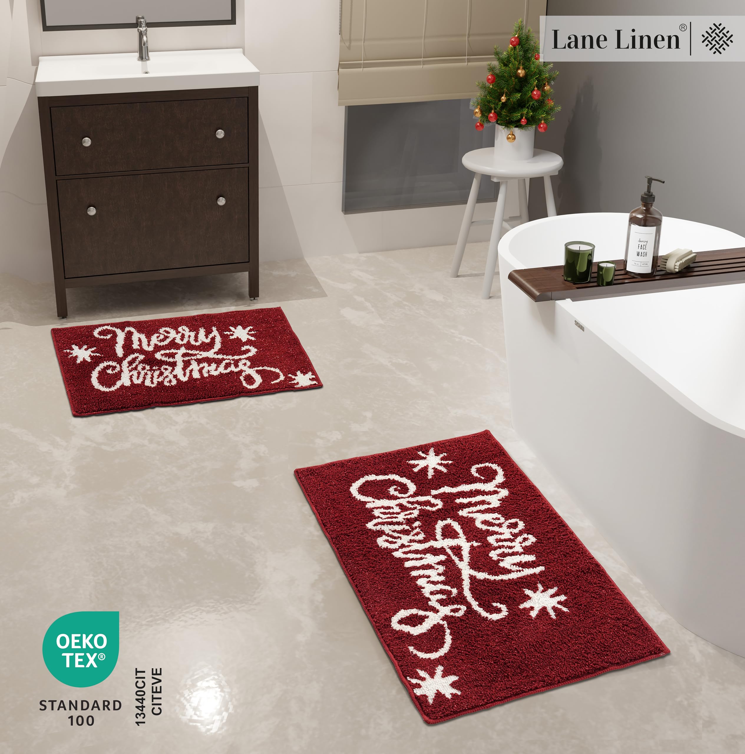 Foto 4 pulgar | Set De Alfombras De Baño Lane Linen Christmas Red Microfiber - Venta Internacional.