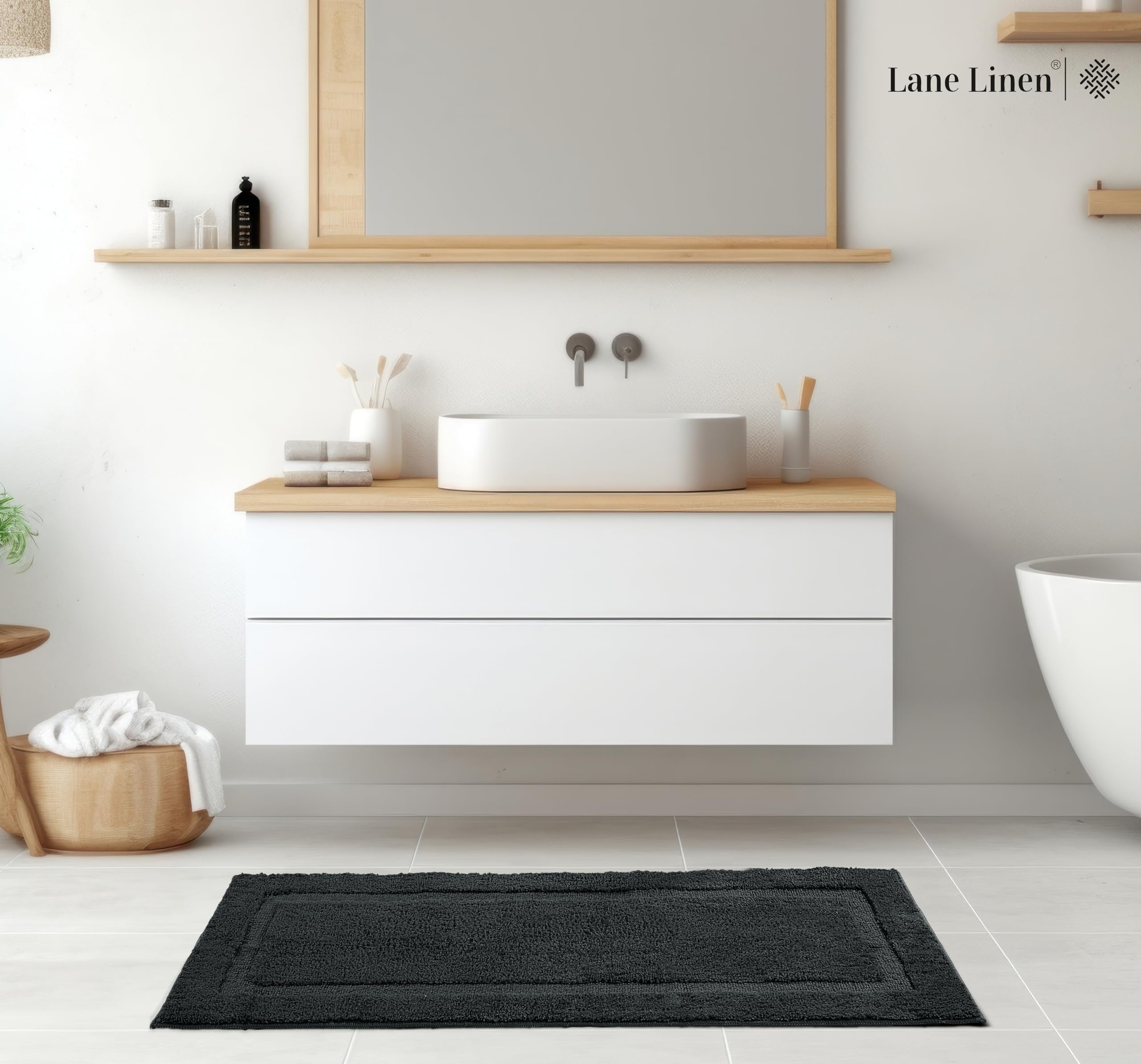 Foto 4 pulgar | Alfombra de Baño Lane Linen Negro 60 X 120 cm - Venta Internacional