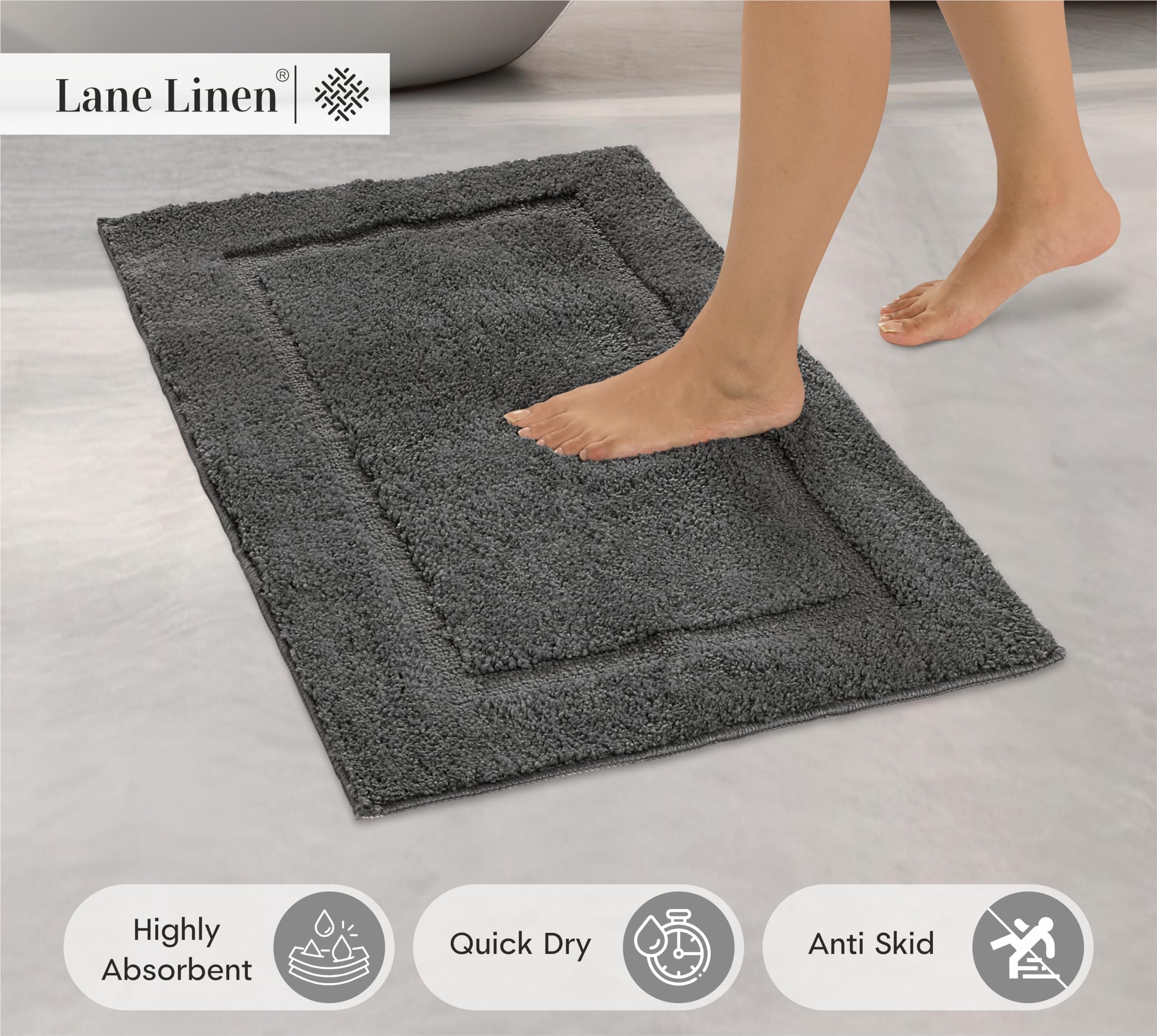 Foto 3 pulgar | Alfombra de Baño Absorbente Lane Linen Gris 2 Piezas  - Venta Internacional