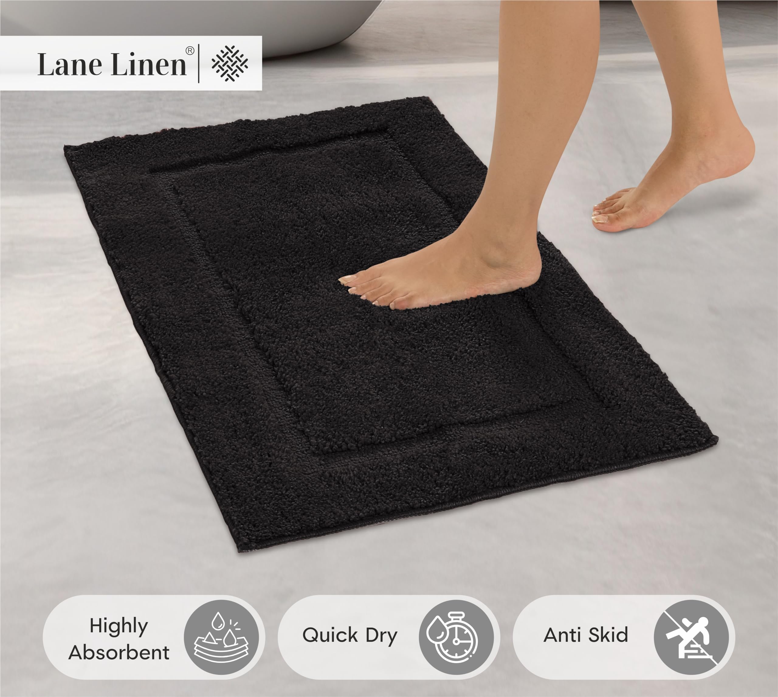 Foto 3 pulgar | Juego de Alfombras de Baño Lane Linen Microfibra Absorbente color Negro 60 x 150 cm - Venta Internacional