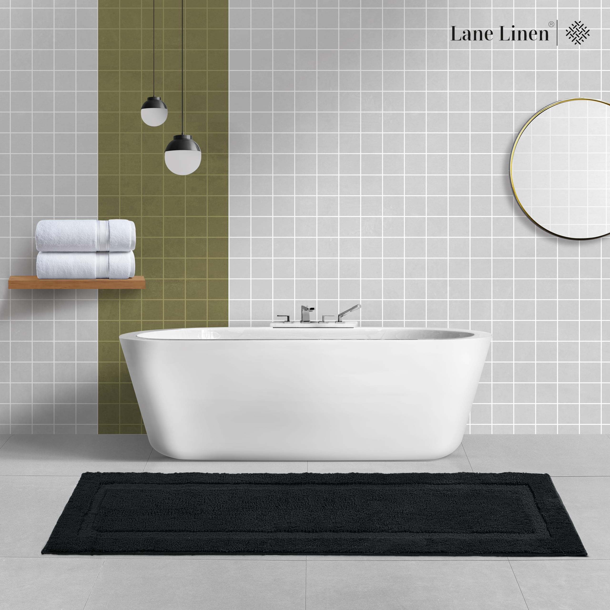 Foto 3 | Juego de Alfombras de Baño Lane Linen Microfibra Absorbente color Negro 60 x 150 cm - Venta Internacional