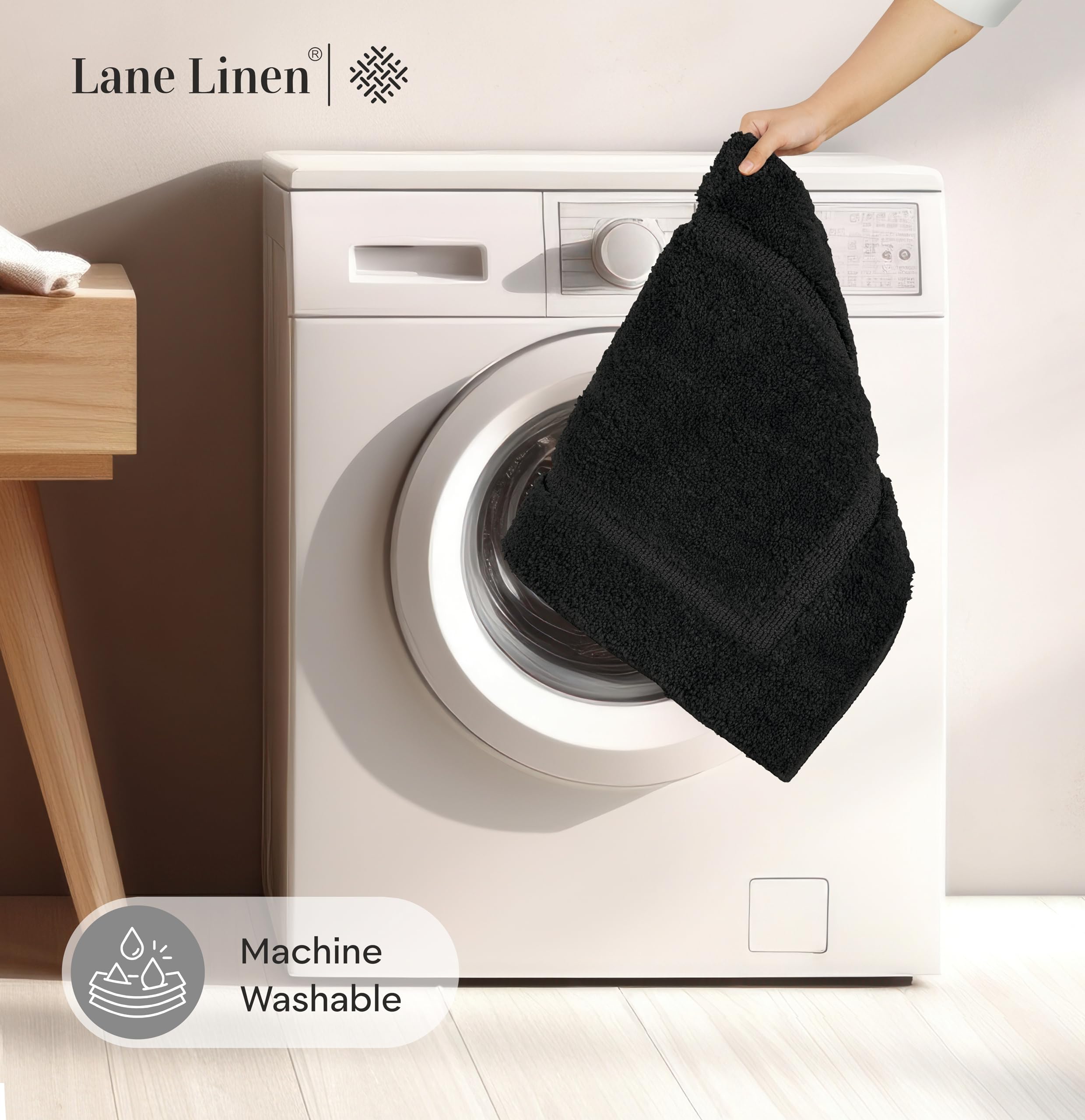 Foto 7 | Juego de Alfombras de Baño Lane Linen Microfibra Absorbente color Negro 60 x 150 cm - Venta Internacional