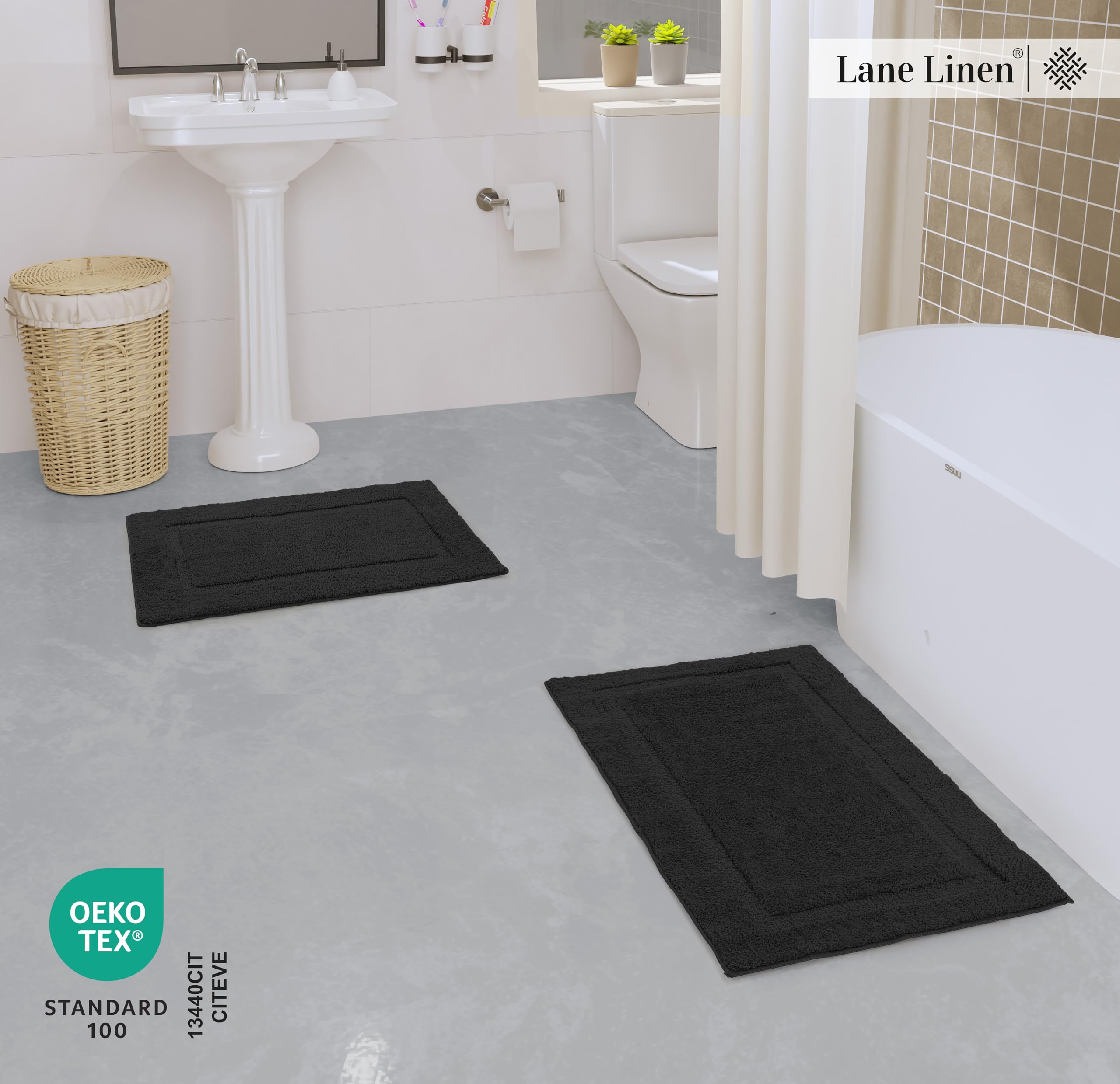 Foto 4 pulgar | Juego de Alfombras de Baño Lane Linen Negros 2 Piezas - Venta Internacional