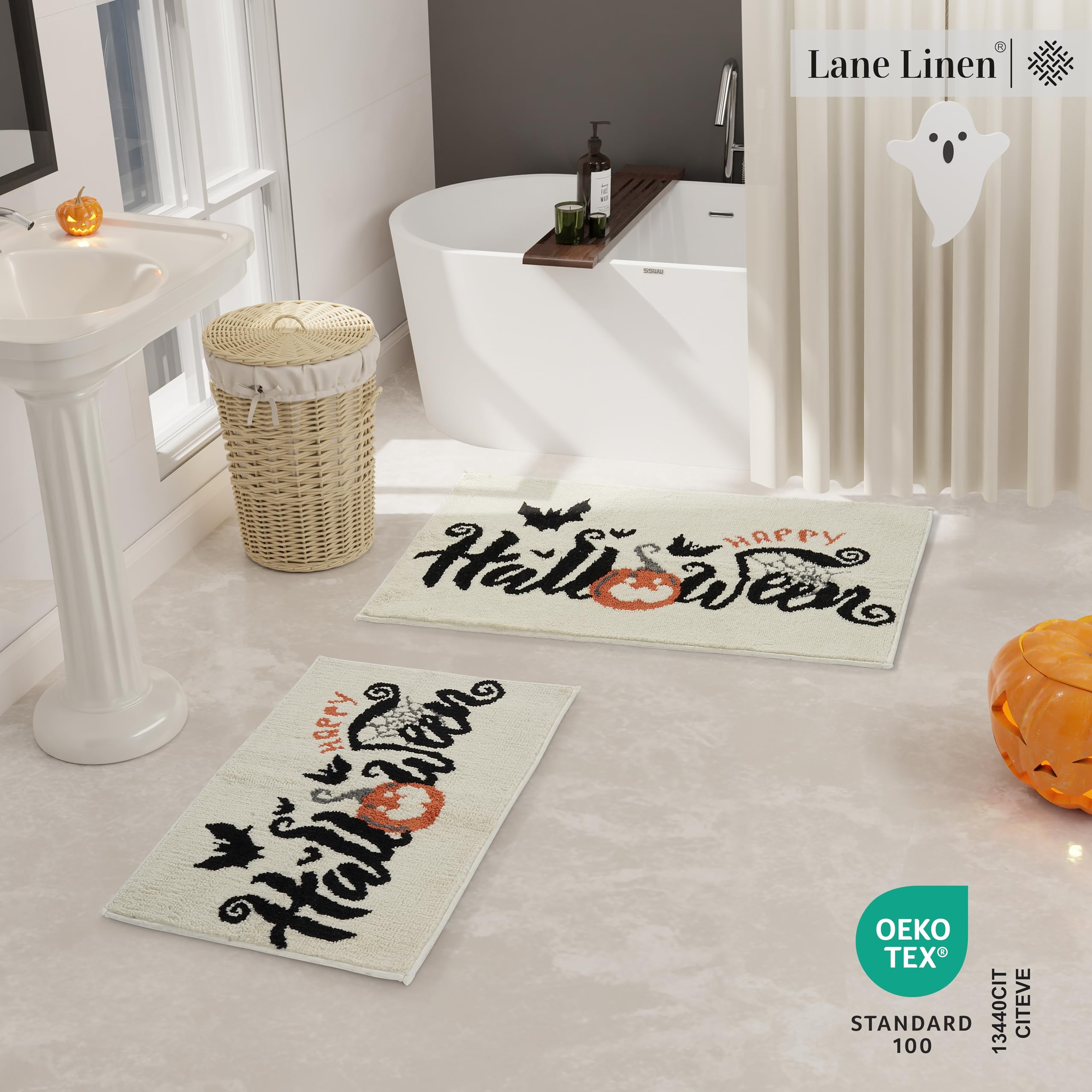 Foto 4 pulgar | Juego de Alfombras de Baño Lane Linen Halloween 2 Unidades Absorbentes Y Antideslizantes - Venta Internacional