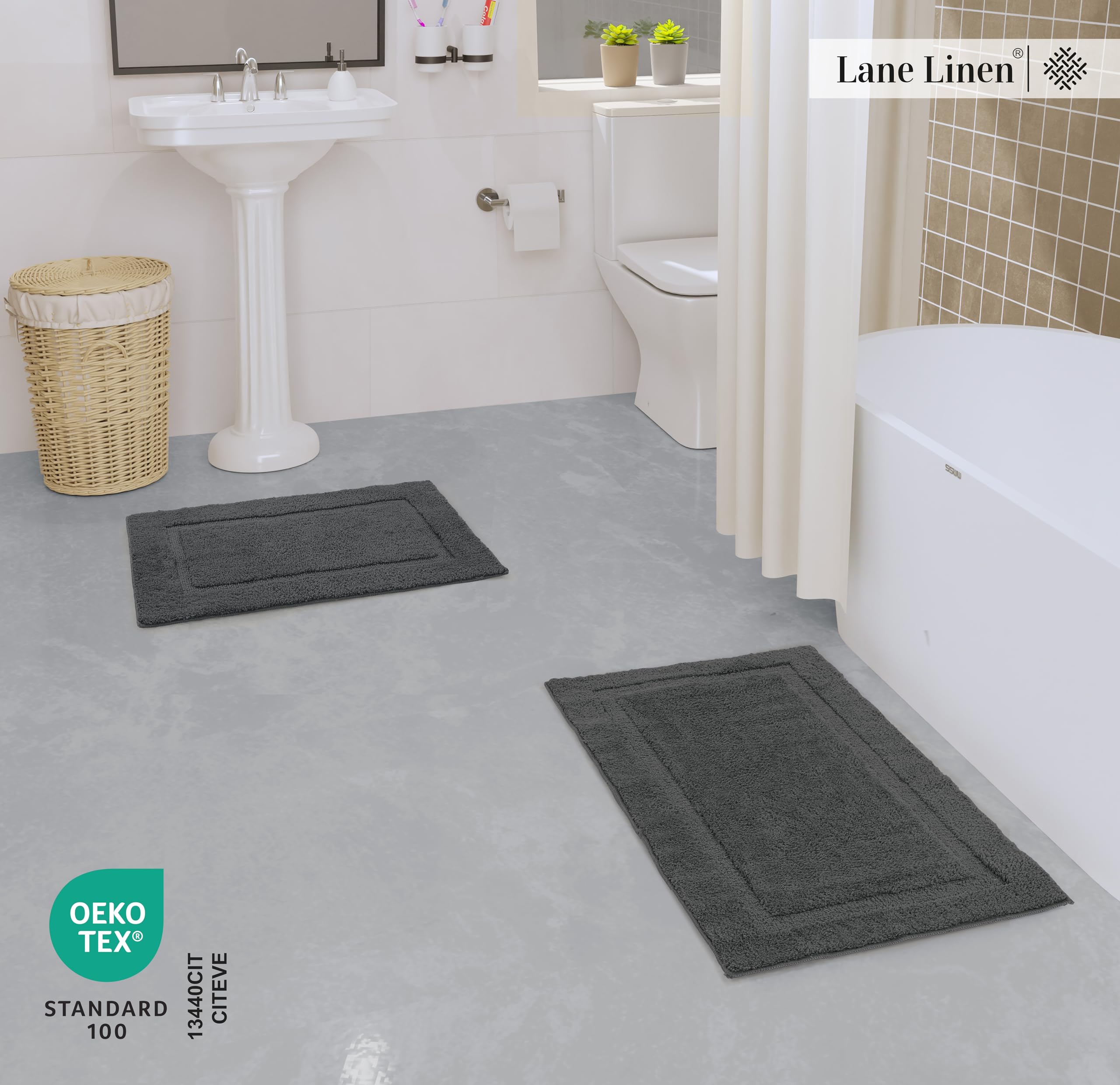 Foto 4 pulgar | Juego de Alfombras de Baño Lane Linen Grises 2 Piezas - Venta Internacional