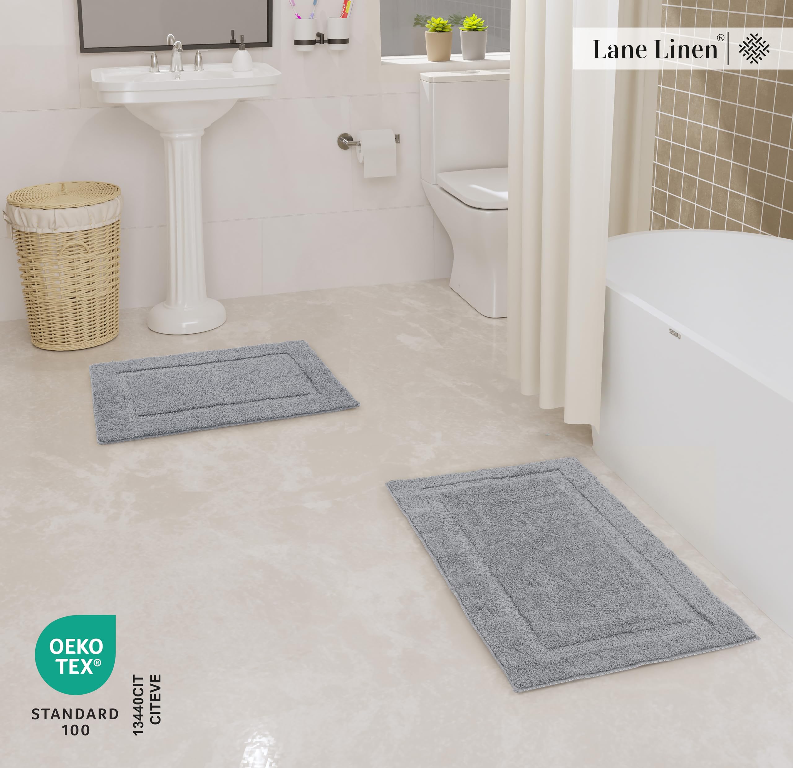 Foto 4 pulgar | Juego de Alfombras de Baño Lane Linen Gris 2 Piezas Extra Suaves - Venta Internacional