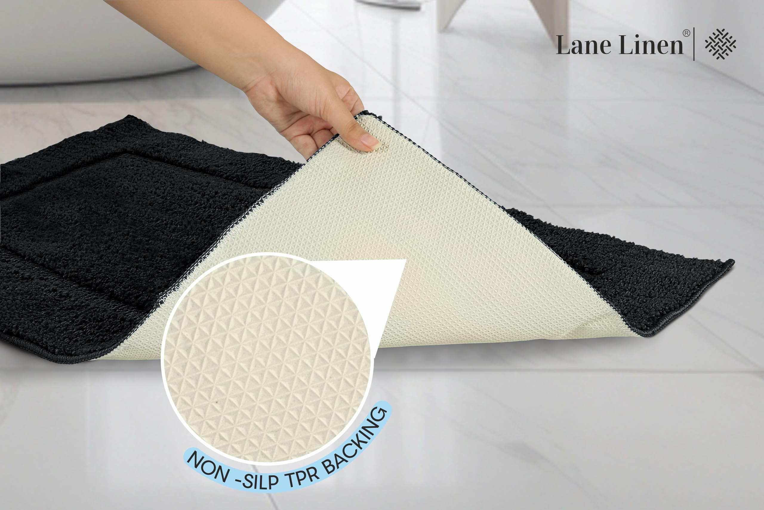 Foto 4 | Juego de Alfombras de Baño Lane Linen 2 Piezas Absorbentes Negro - Venta Internacional