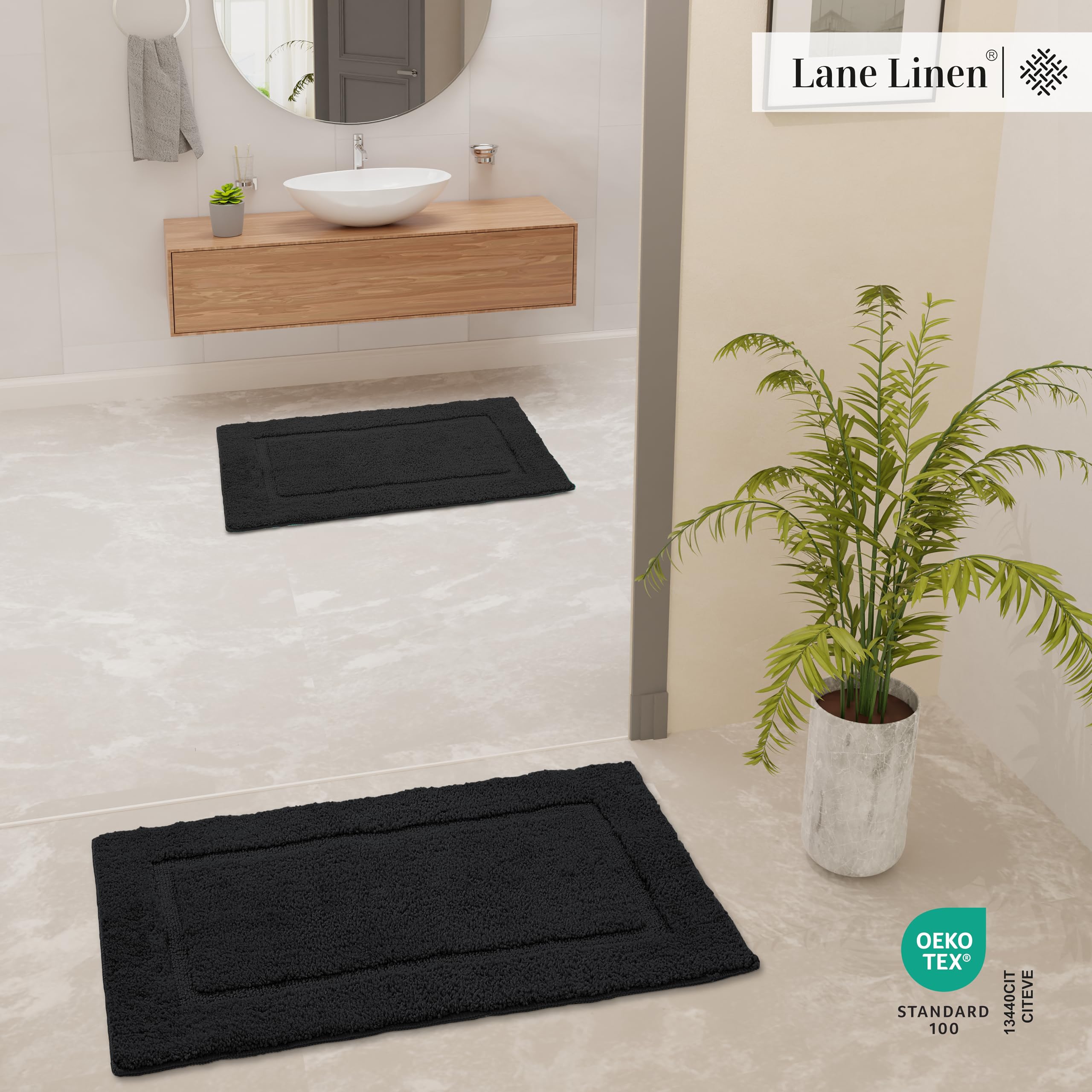 Foto 3 | Tapete de Baño Lane Linen Negro 2 Piezas-Venta Internacional