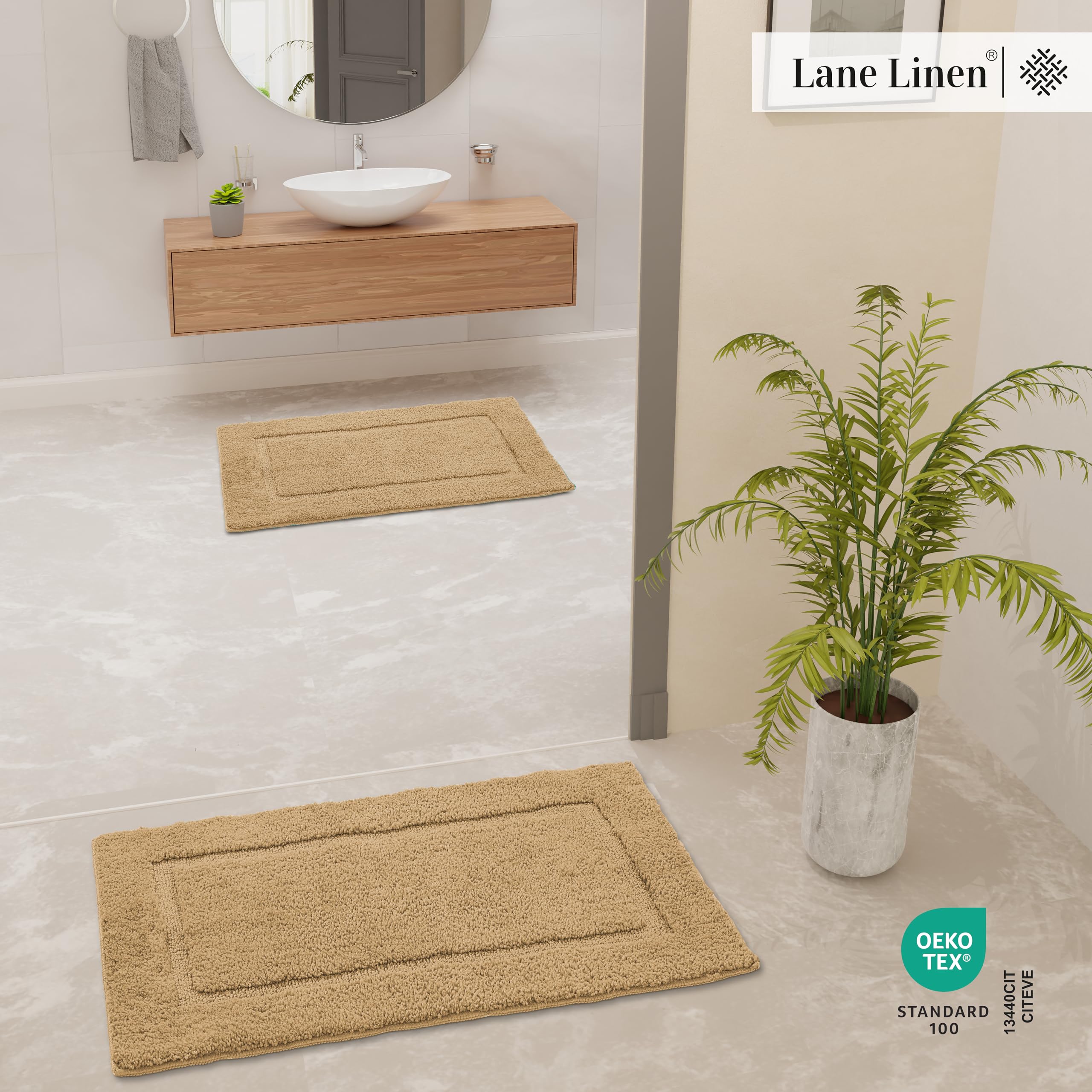 Foto 4 pulgar | Juego de Alfombras de Baño Lane Linen de Algodón Suave y Absorbente color Beige - Venta Internacional