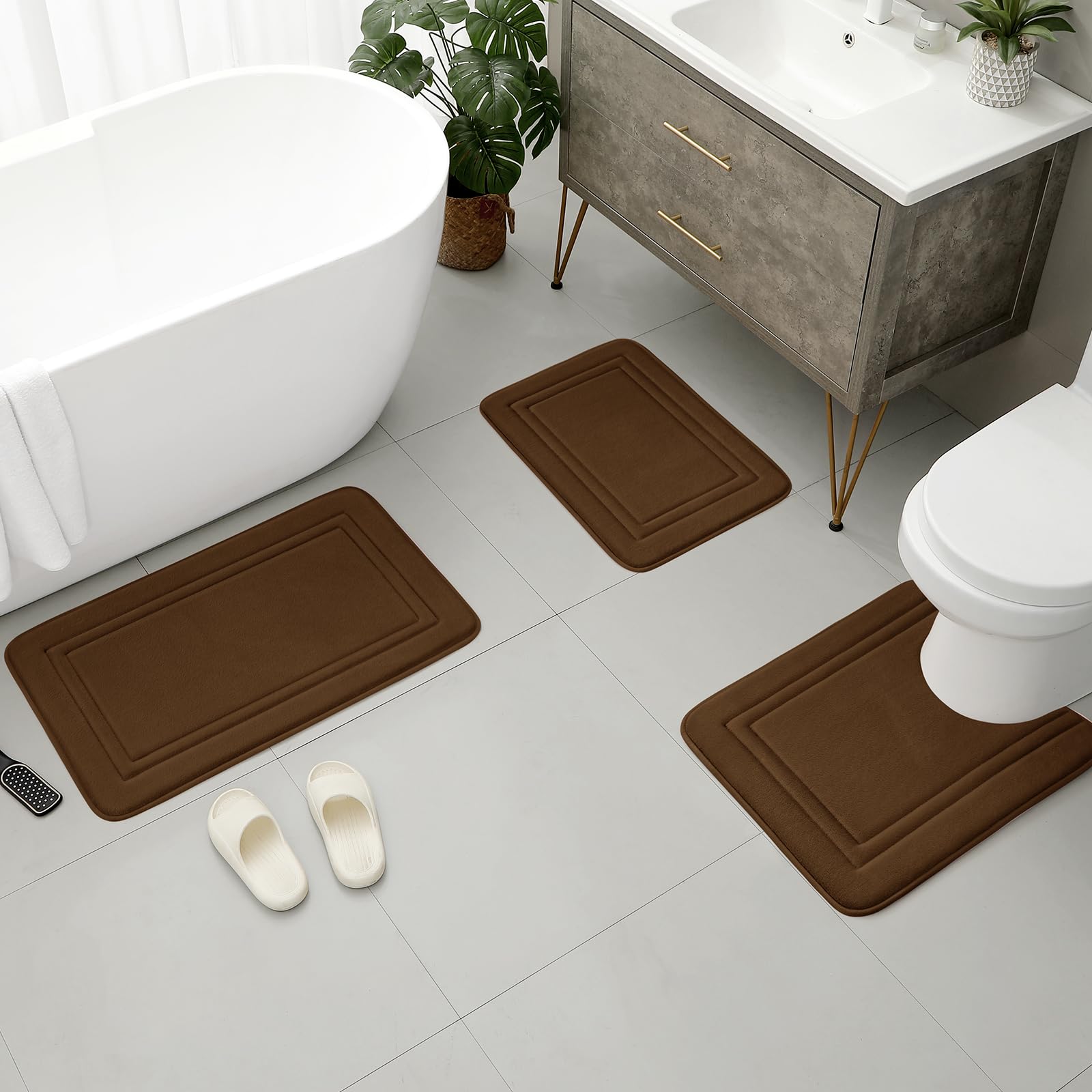 Foto 6 pulgar | Juego De Alfombrillas De Baño Bysure De Espuma Viscoelástica Marrón De 3 Piezas - Venta Internacional.